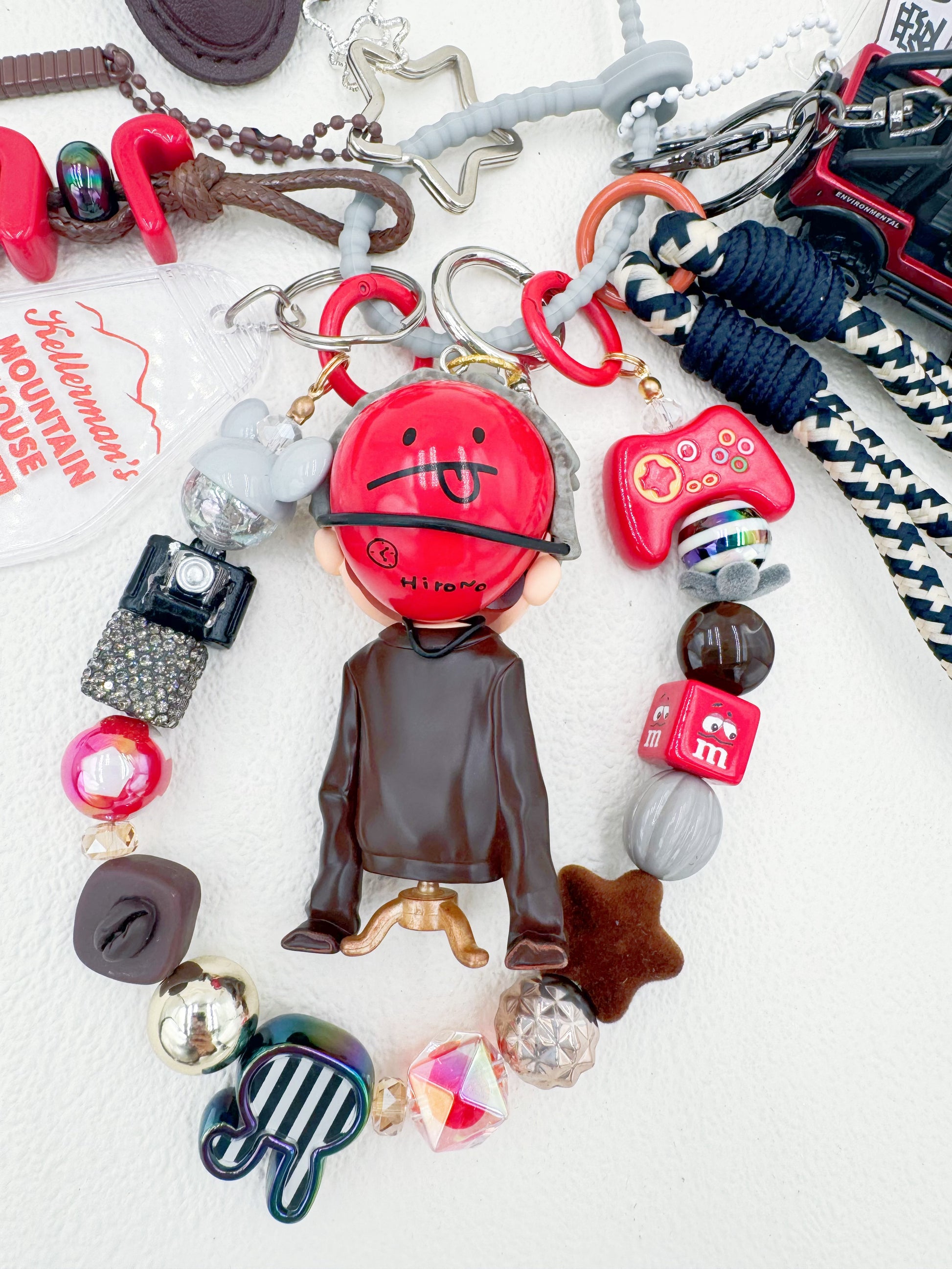 Handmade POP MART Hirono beaded bag charm and keychain rhinestone accents