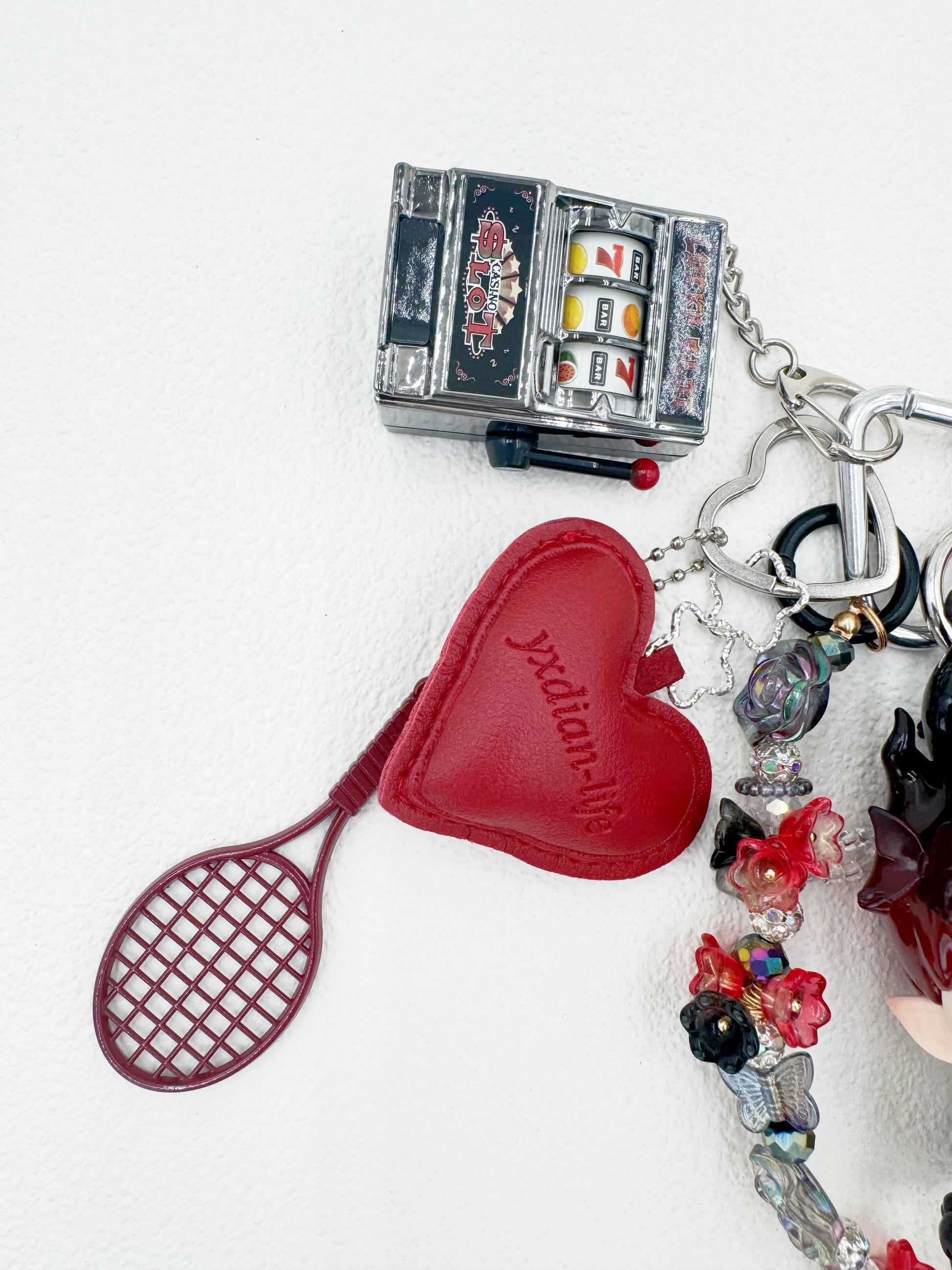 Handmade POP MART Hachipupu beaded bag charm and keychain rhinestone accents