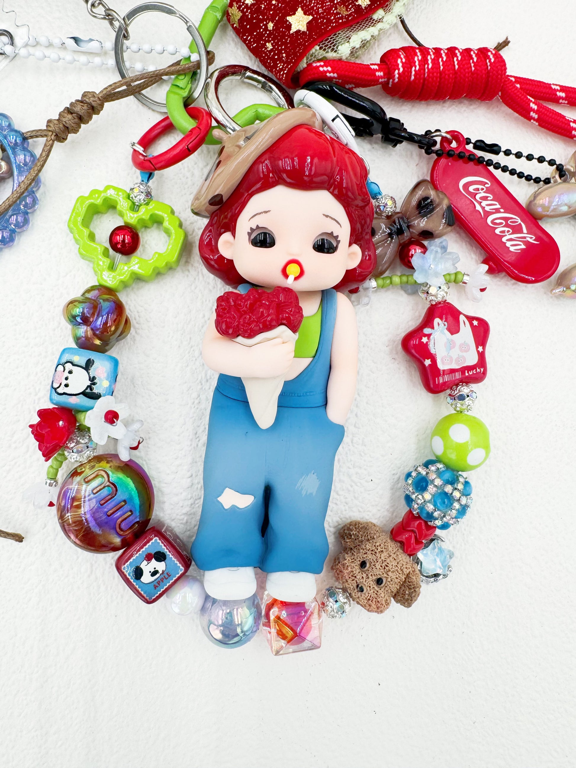 Handmade Authentic Hot Girl beaded bag charm and keychain rhinestone accents