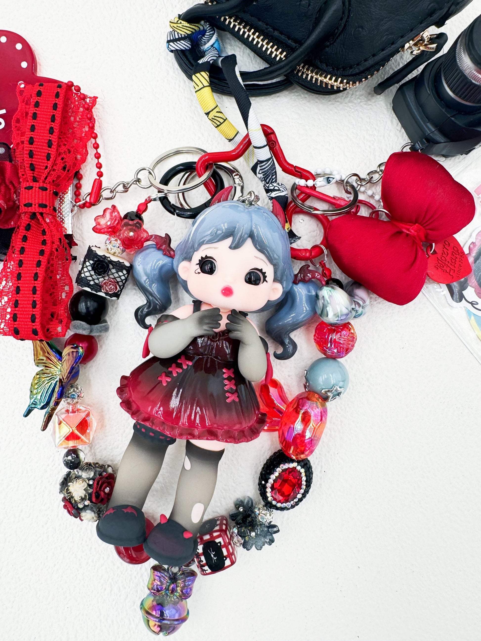 Handmade Authentic Hot Gril beaded bag charm and keychain rhinestone accents