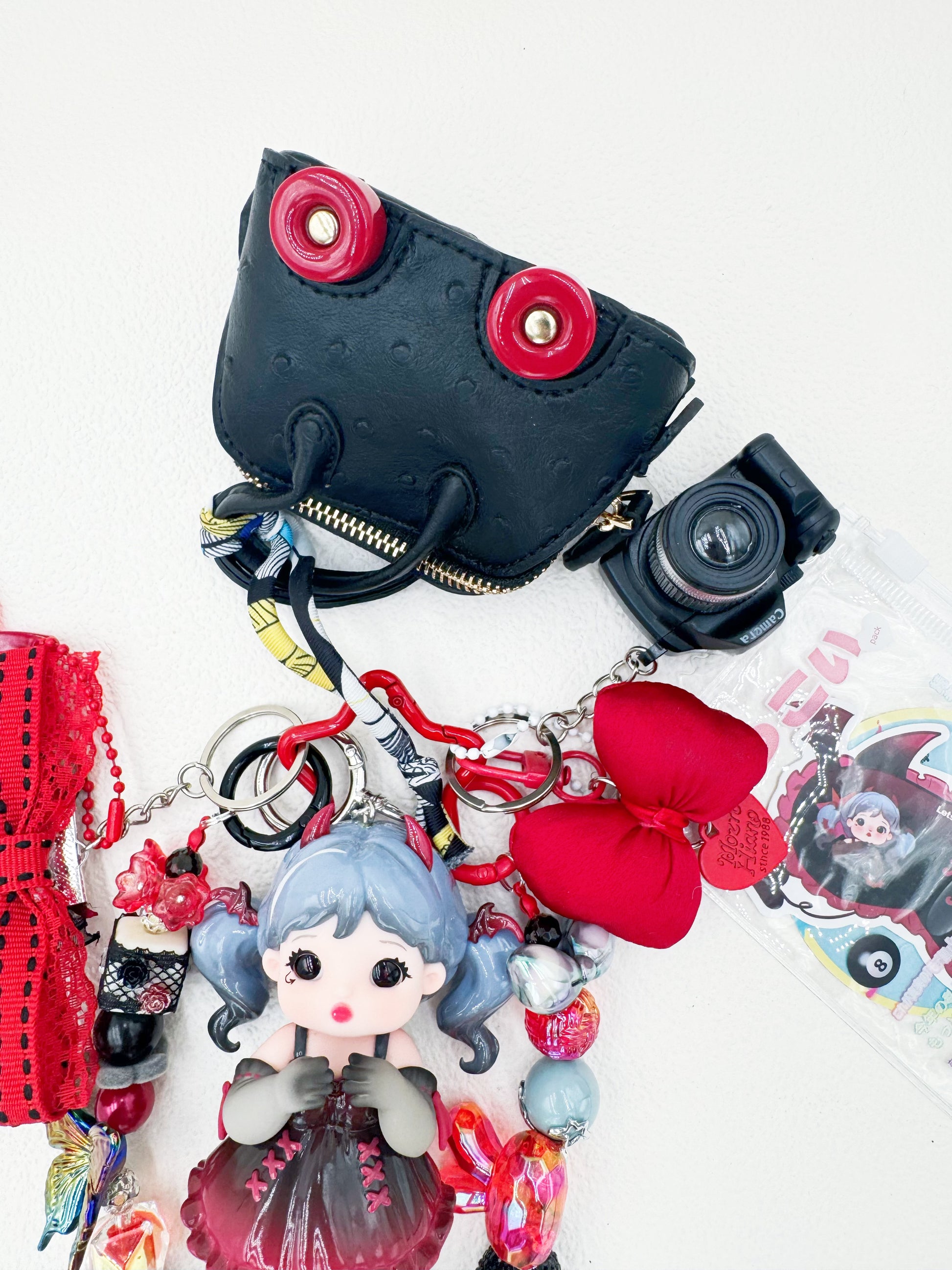 Handmade Authentic Hot Gril beaded bag charm and keychain rhinestone accents