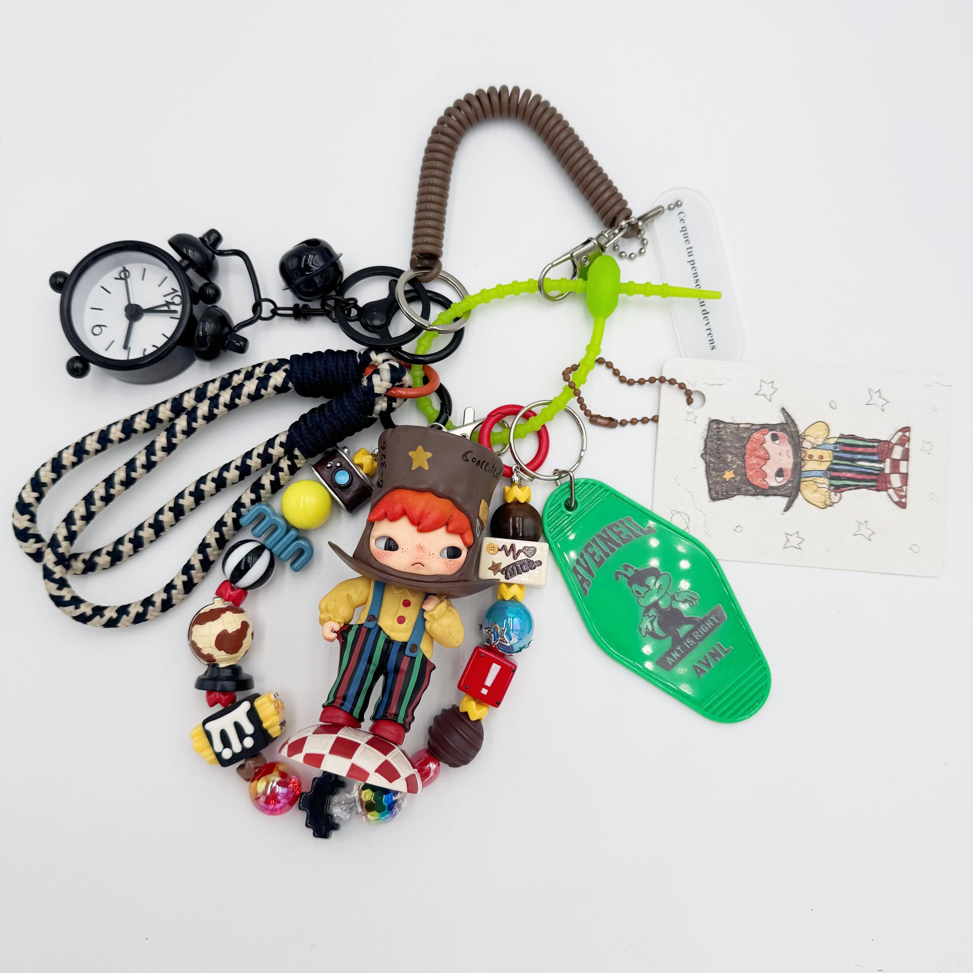 Authentic handmade Hirono beaded bag charm and keychain rhinestone accents