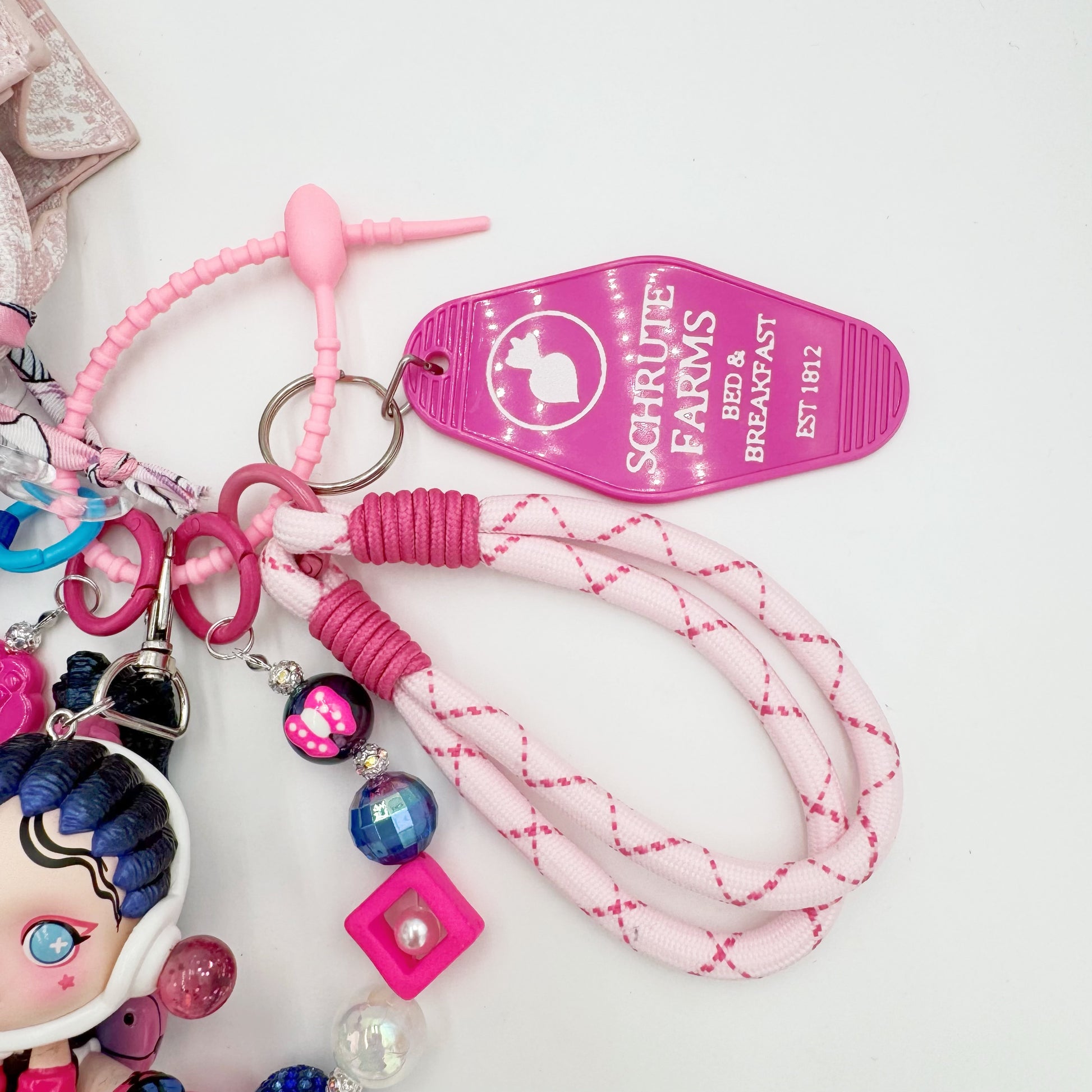 Authentic handmade Skullpanda beaded bag charm and keychain rhinestone accents