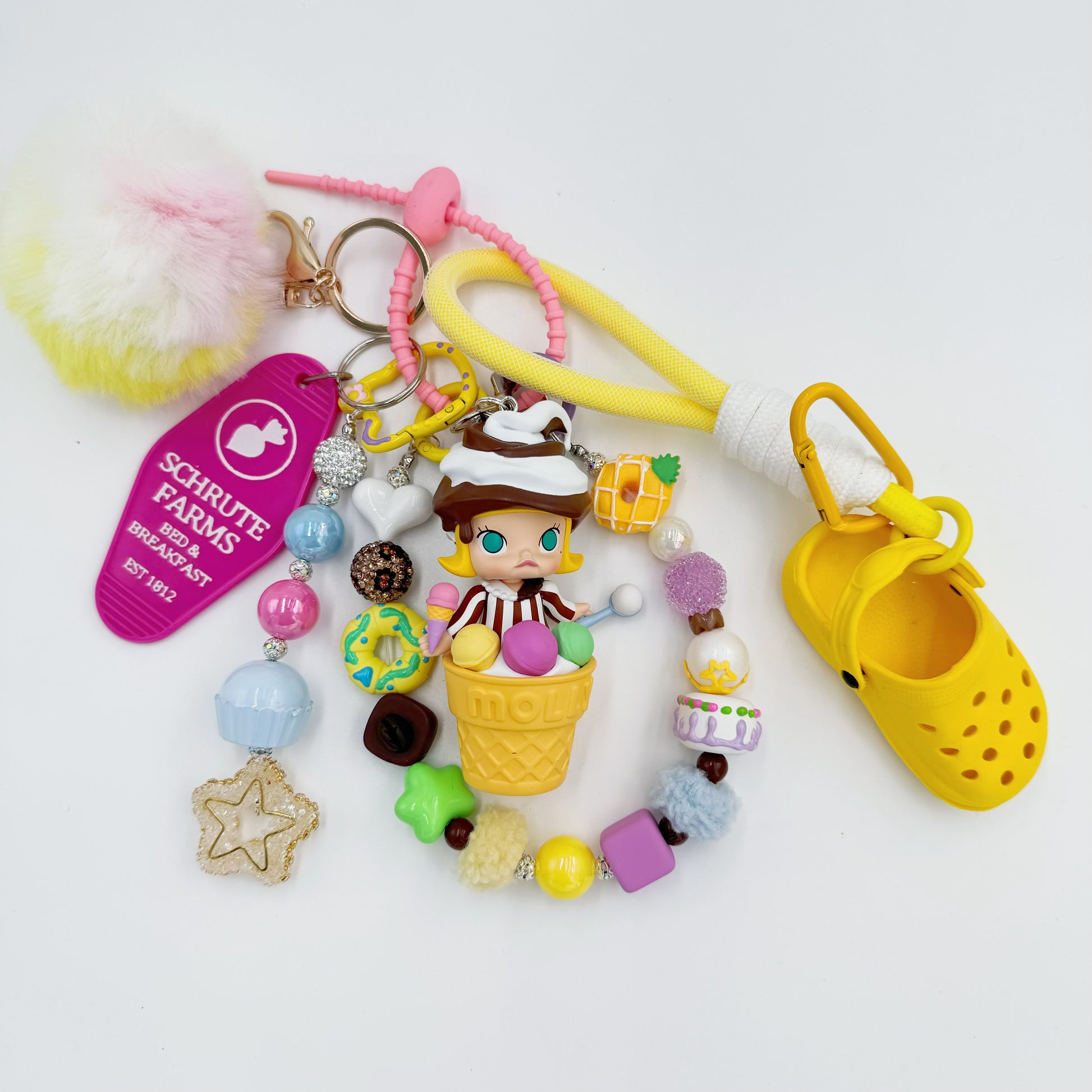 handmade Authentic Molly beaded bag charm and keychain rhinestone accents