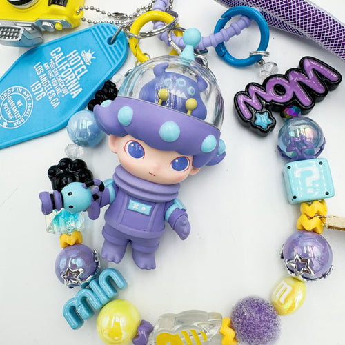 Authentic Diomoo beaded bag charm and keychain rhinestone accents