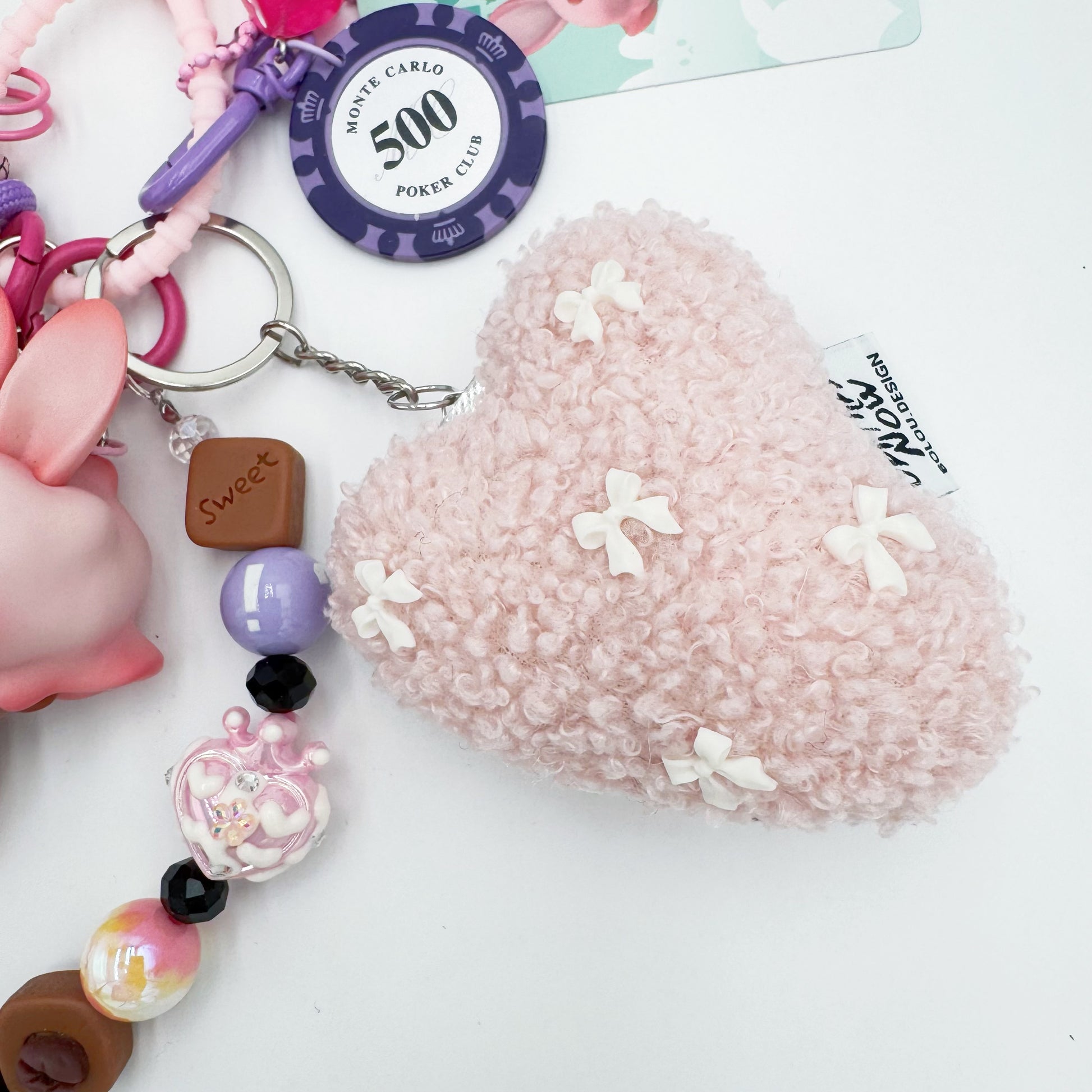 handmade Authentic Dimoo beaded bag charm and keychain rhinestone accents