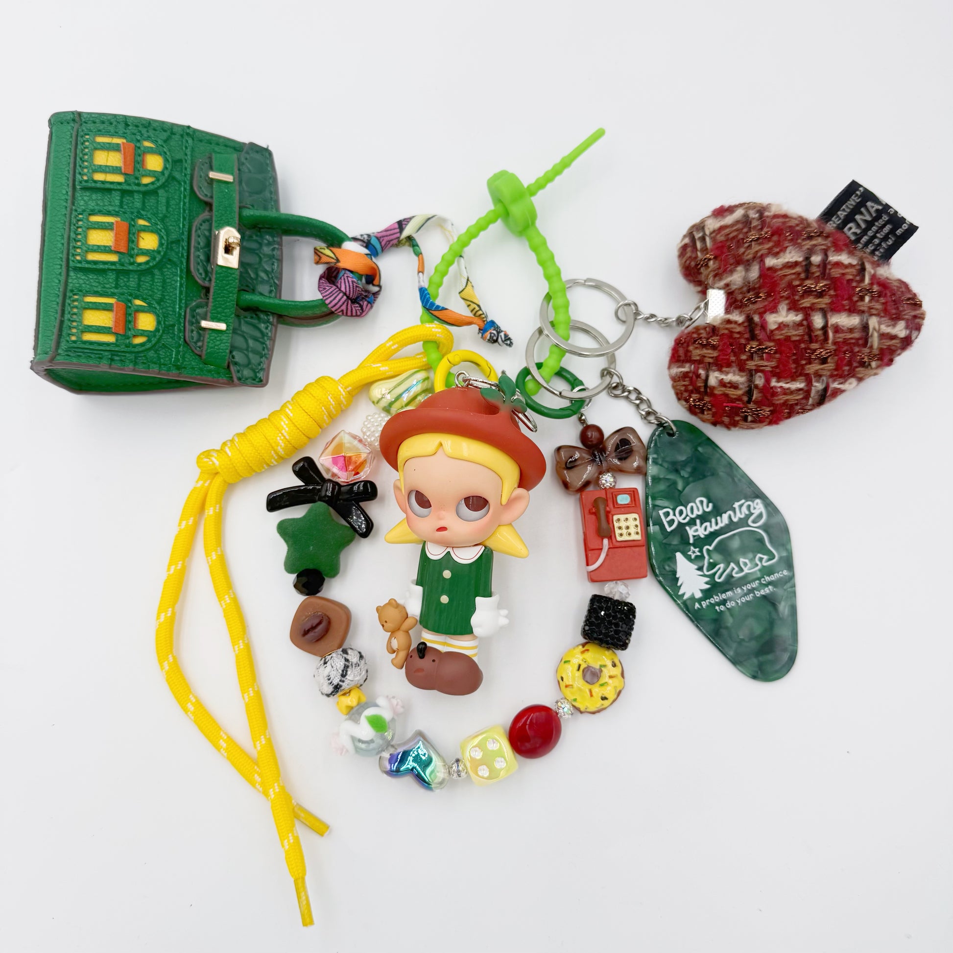 handmade Authentic Zisga beaded bag charm and keychain rhinestone accents