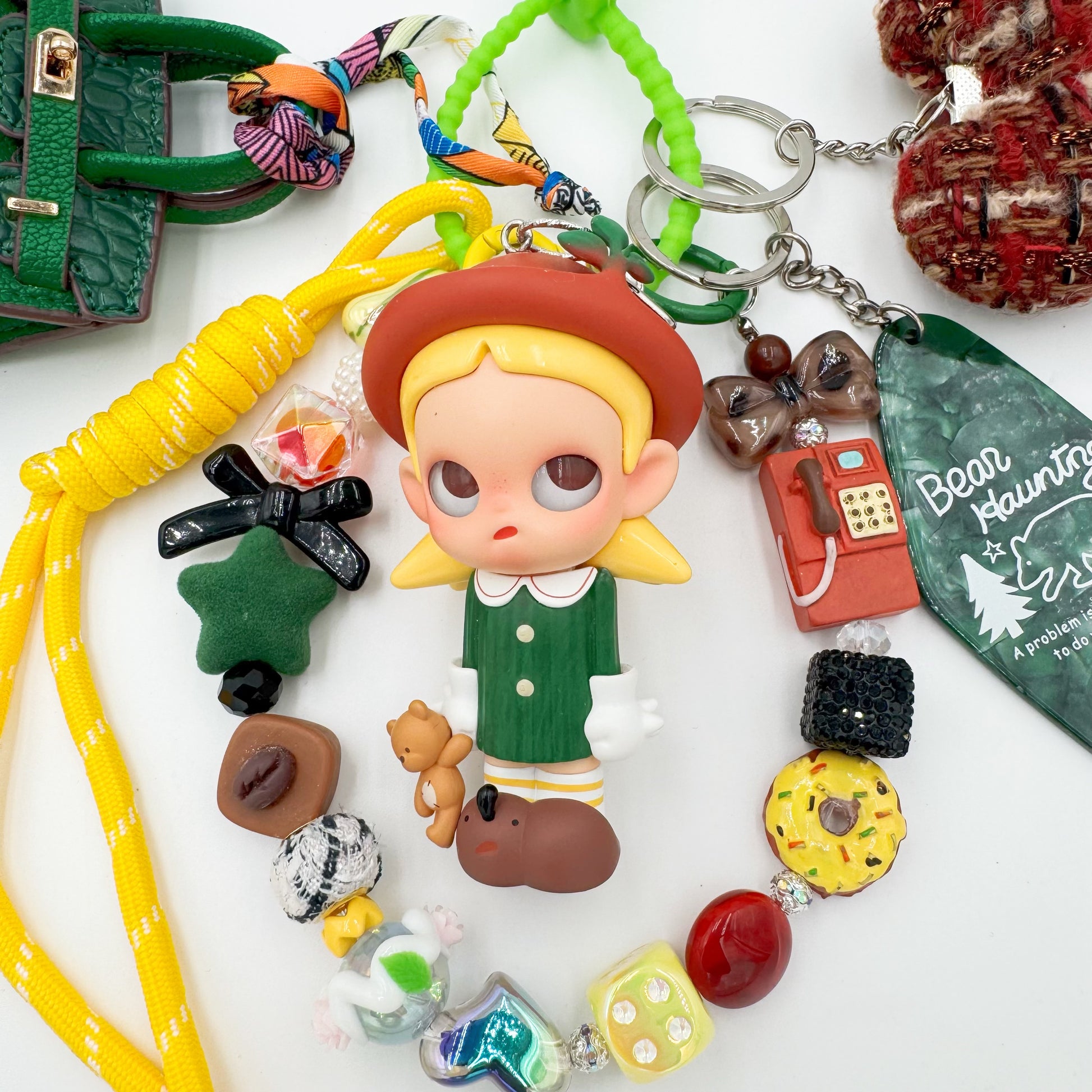 handmade Authentic Zisga beaded bag charm and keychain rhinestone accents