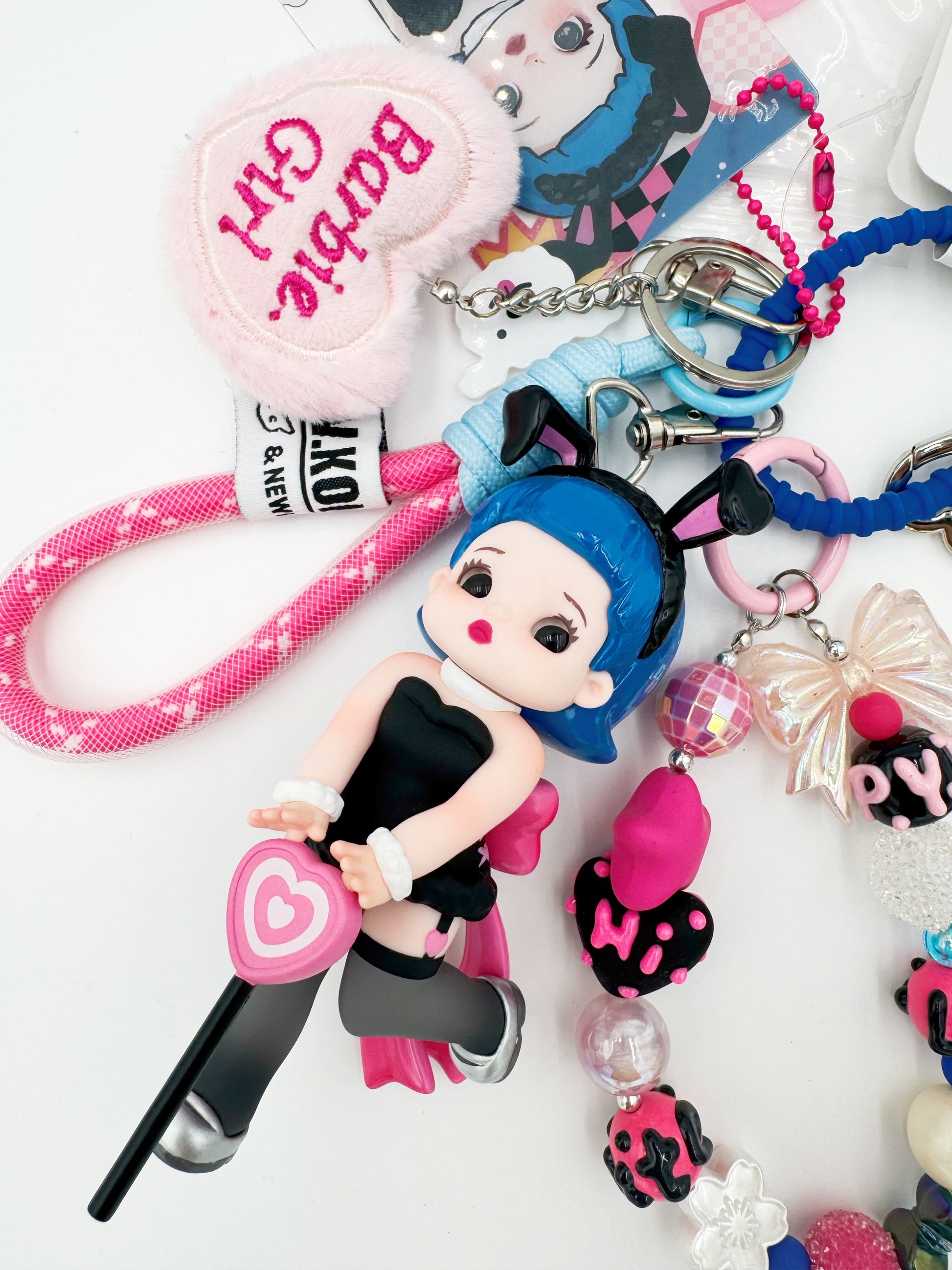 Authentic Hot girl beaded bag charm and keychain rhinestone accents