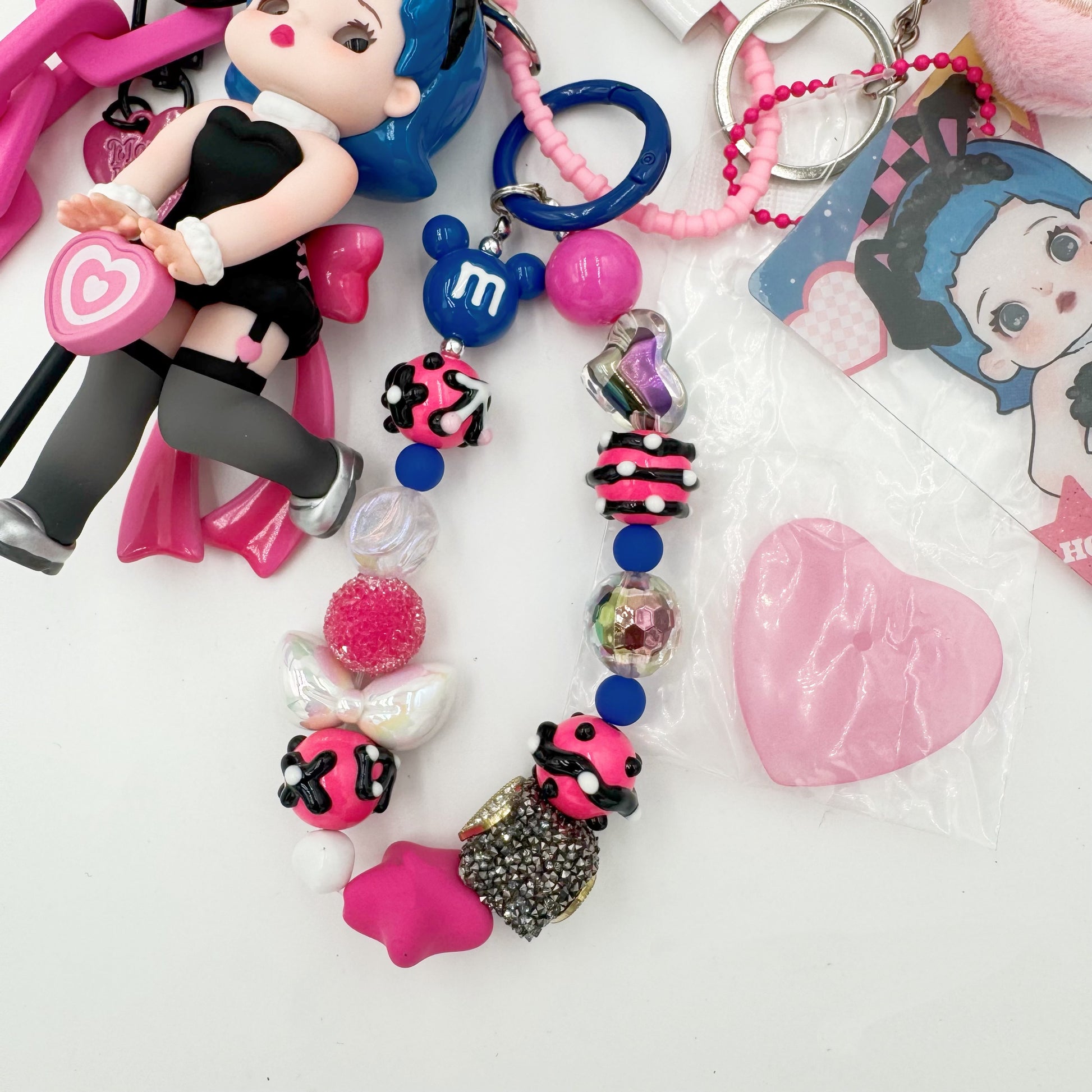 Authentic Hot girl beaded bag charm and keychain rhinestone accents