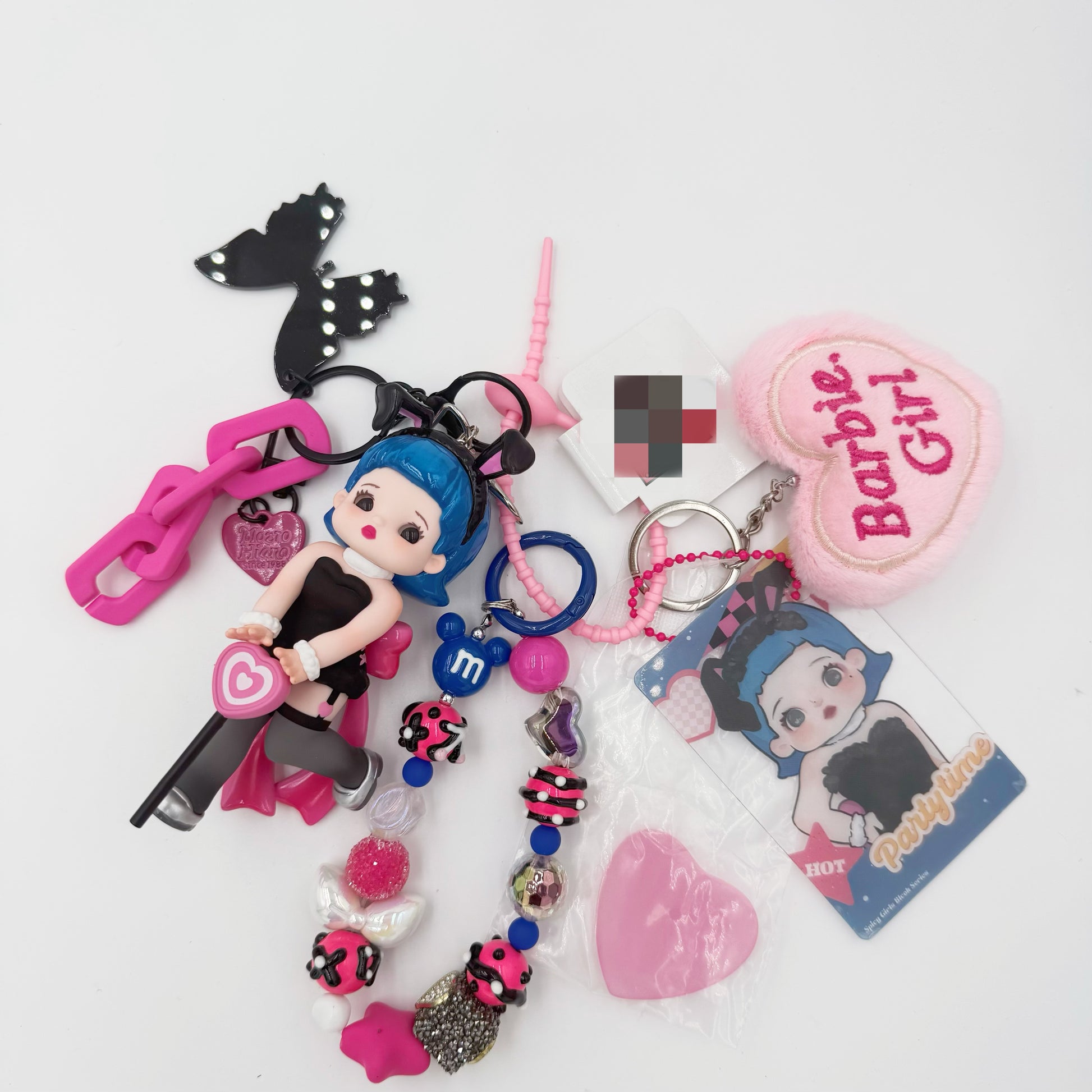 Authentic Hot girl beaded bag charm and keychain rhinestone accents