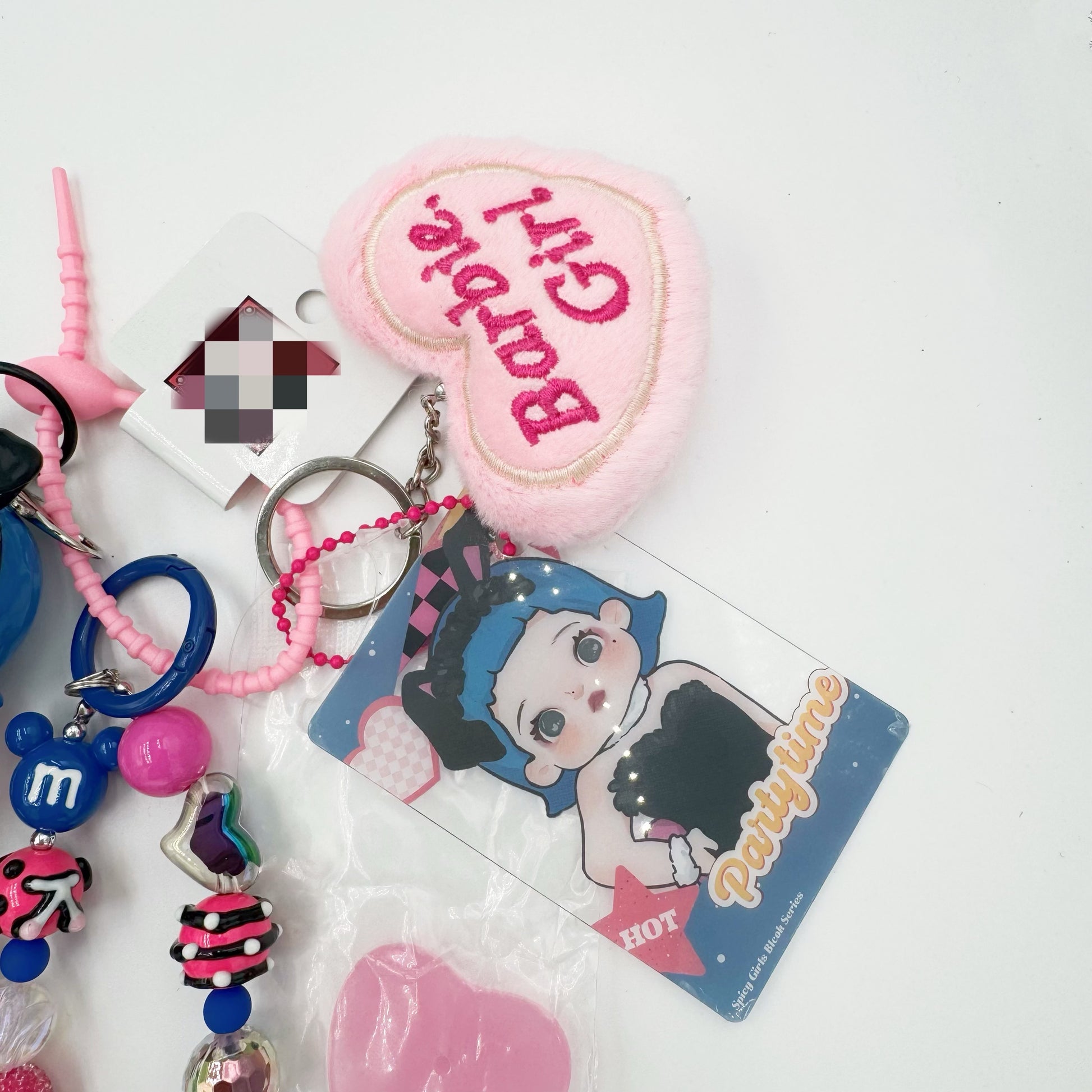 Handmade Authentic Hot Gril beaded bag charm and keychain rhinestone accents