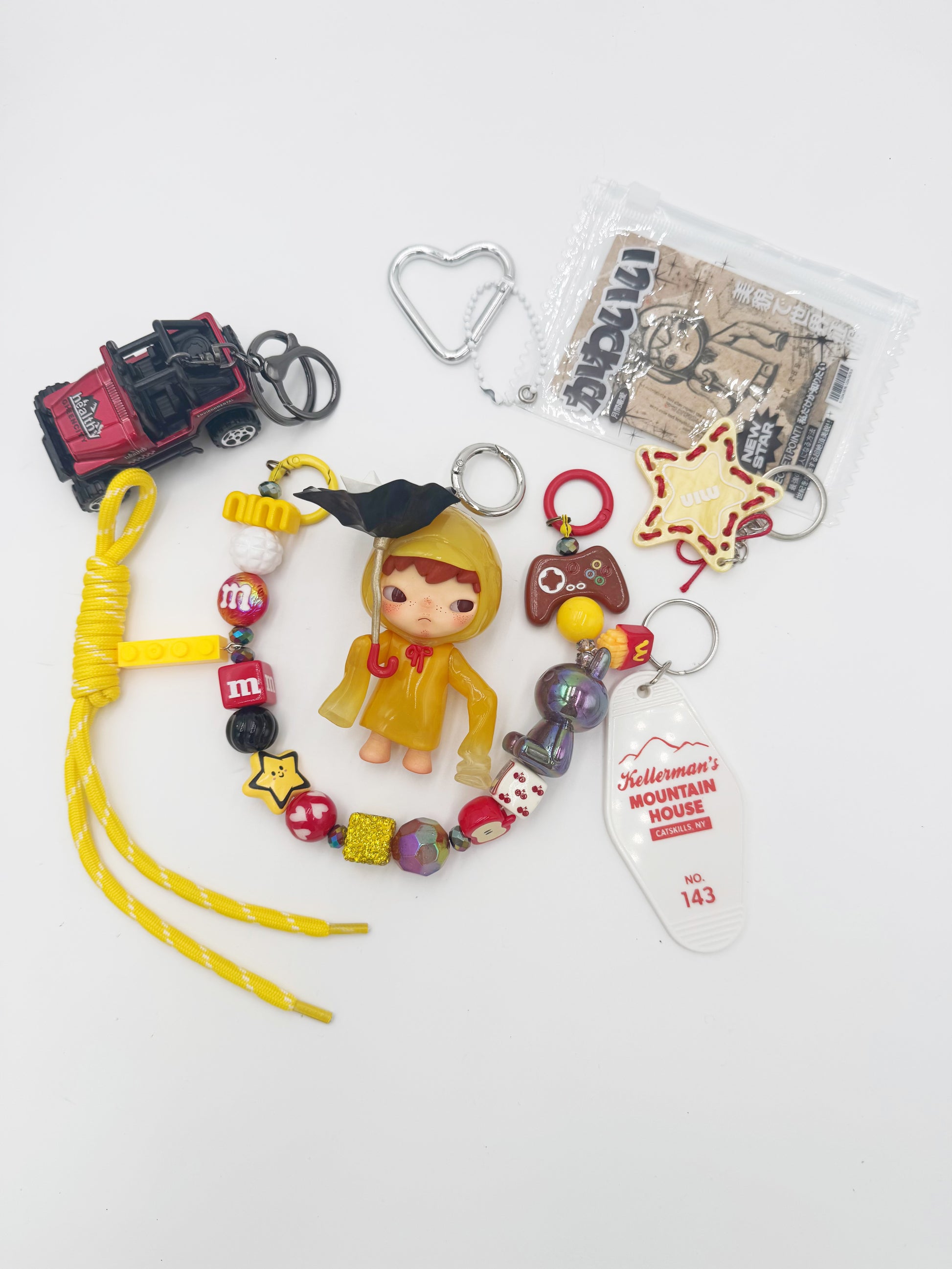 Handmade POP MART Hirono beaded bag charm and keychain rhinestone accents