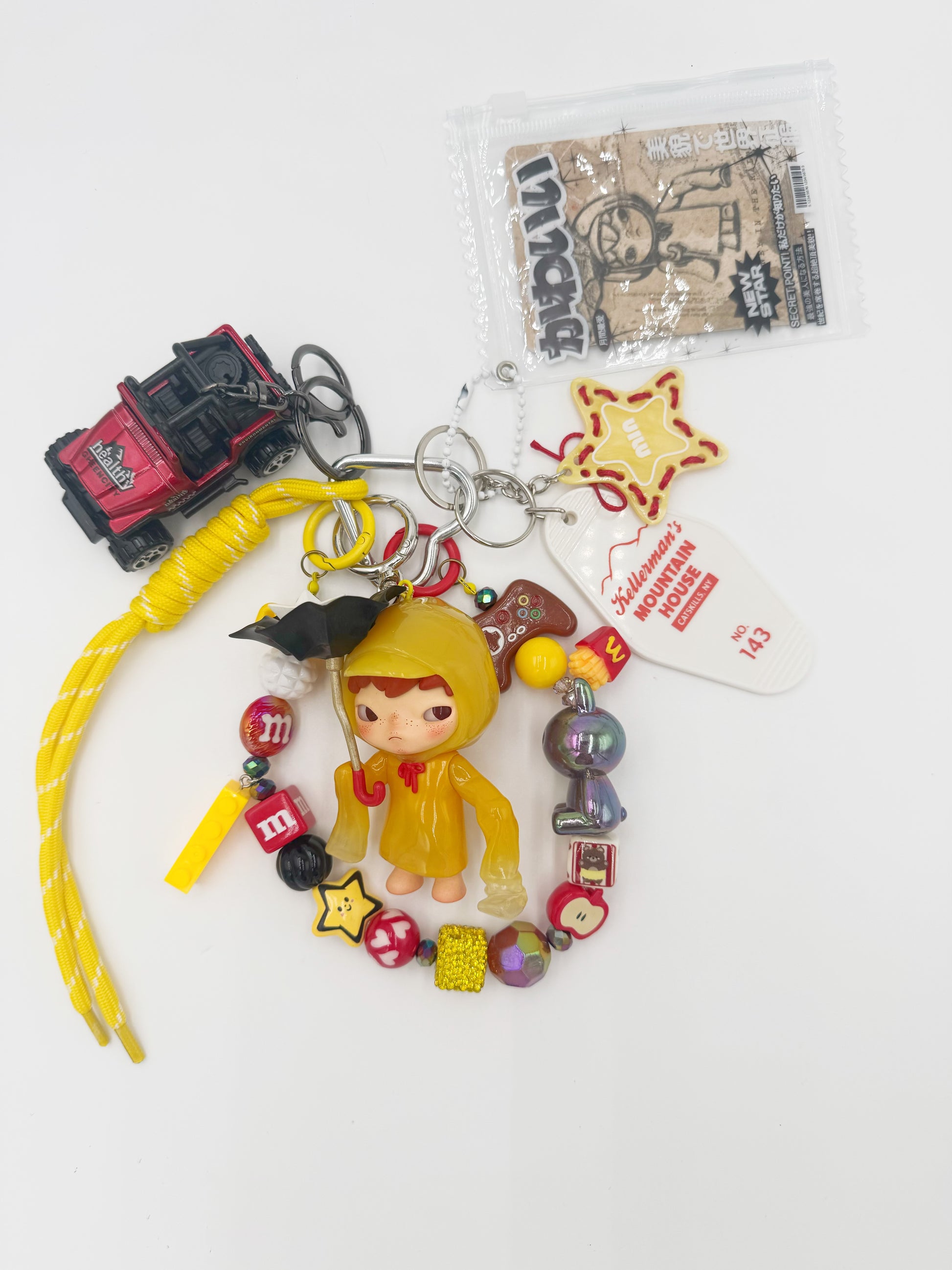 Handmade POP MART Hirono beaded bag charm and keychain rhinestone accents