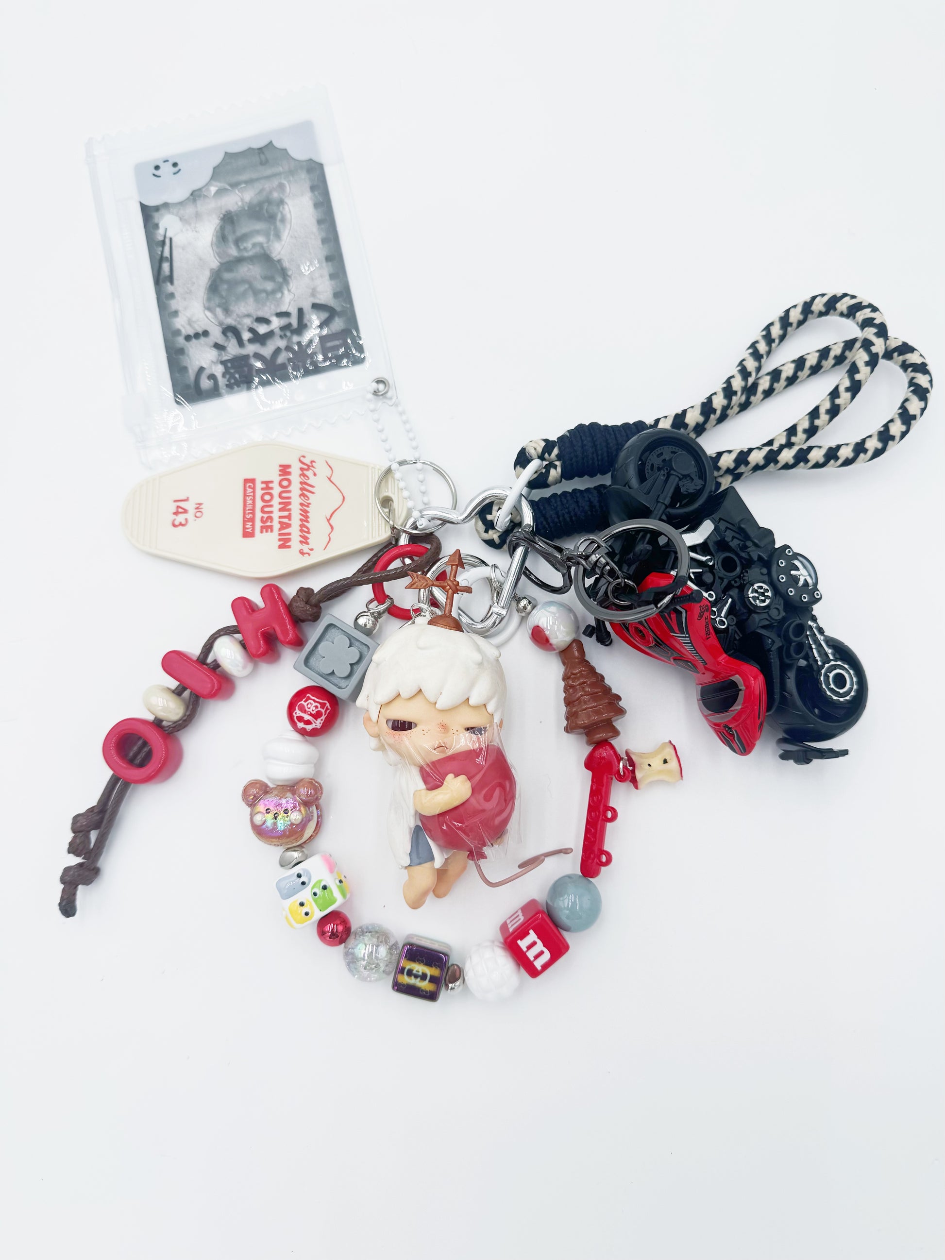 Handmade POP MART Hirono beaded bag charm and keychain rhinestone accents