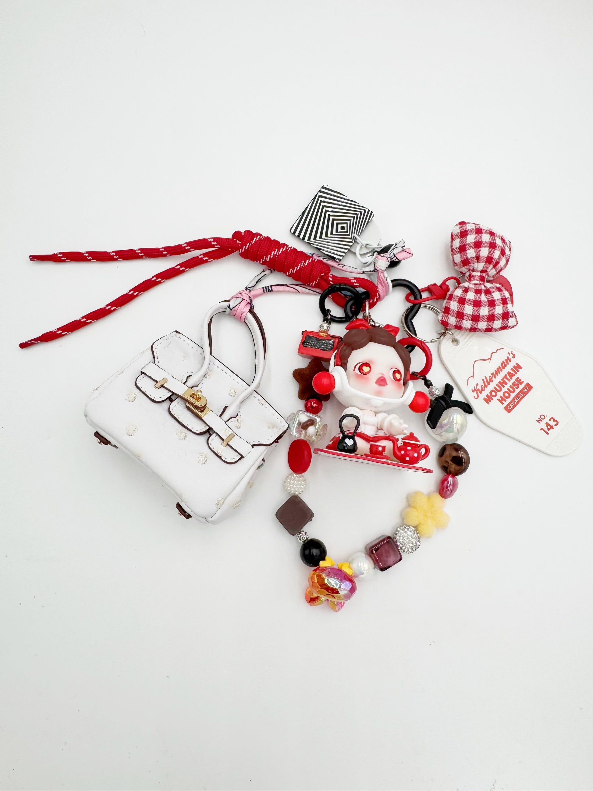 handmade Authentic Skullpanda beaded bag charm and keychain rhinestone accents