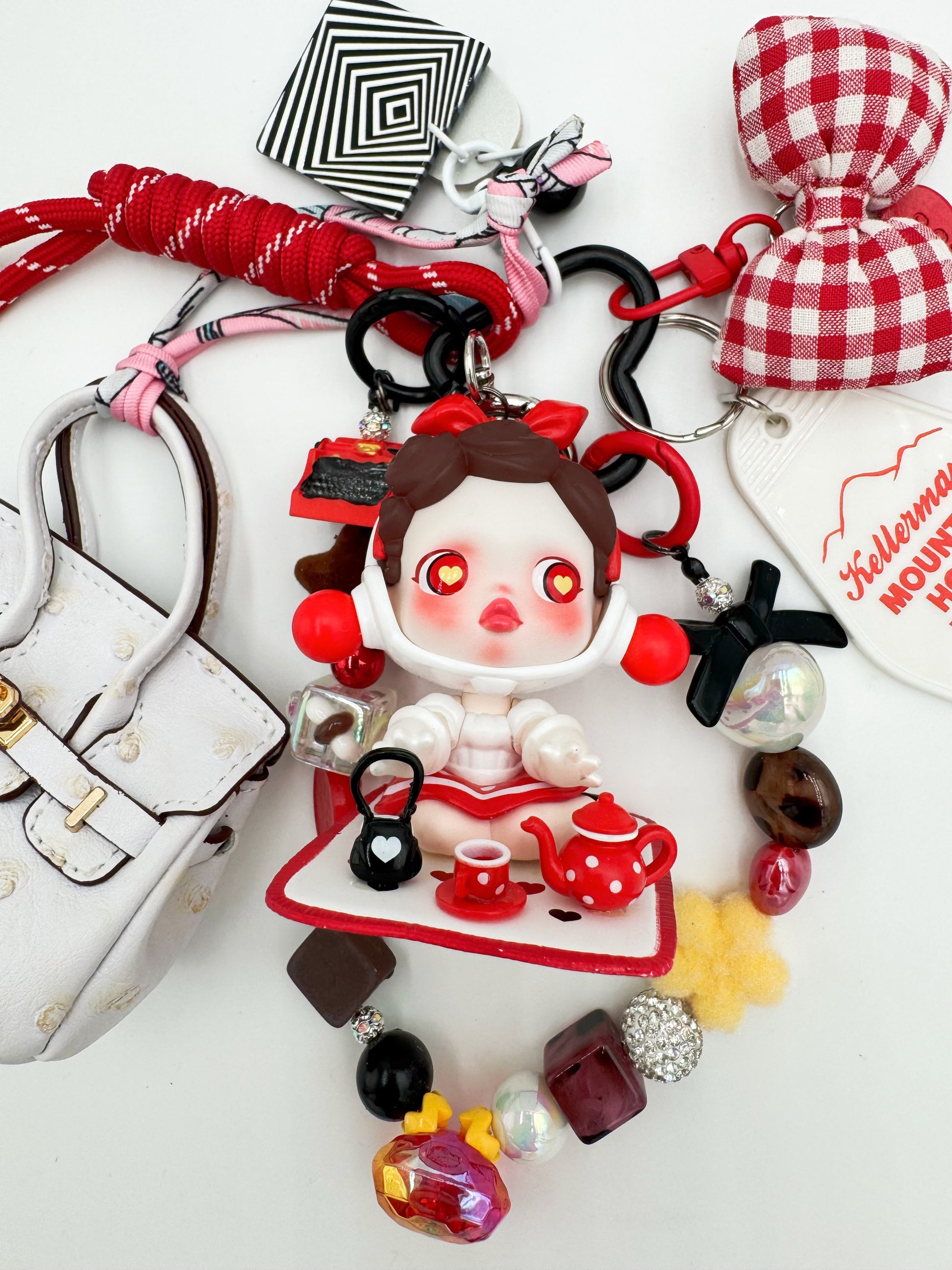 handmade Authentic Skullpanda beaded bag charm and keychain rhinestone accents