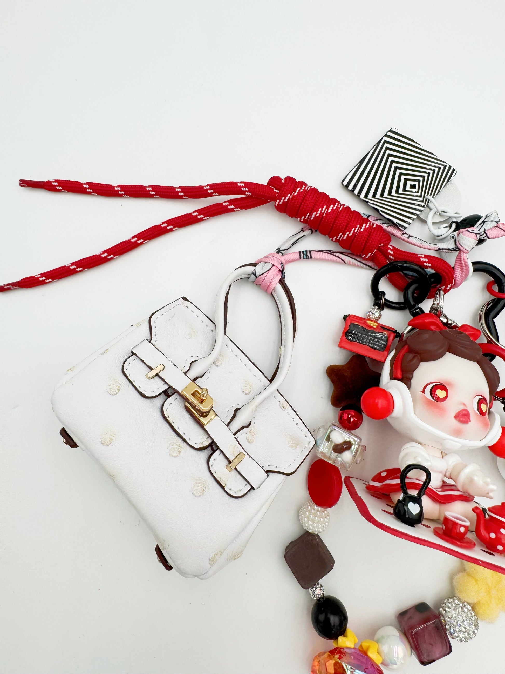 handmade Authentic Skullpanda beaded bag charm and keychain rhinestone accents