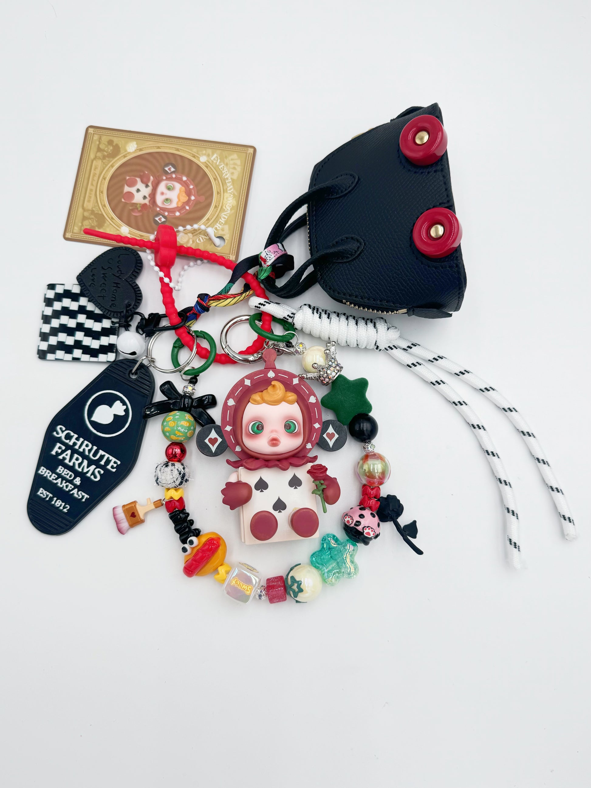 Authentic POP MART Skullpanda beaded bag charm and keychain rhinestone accents