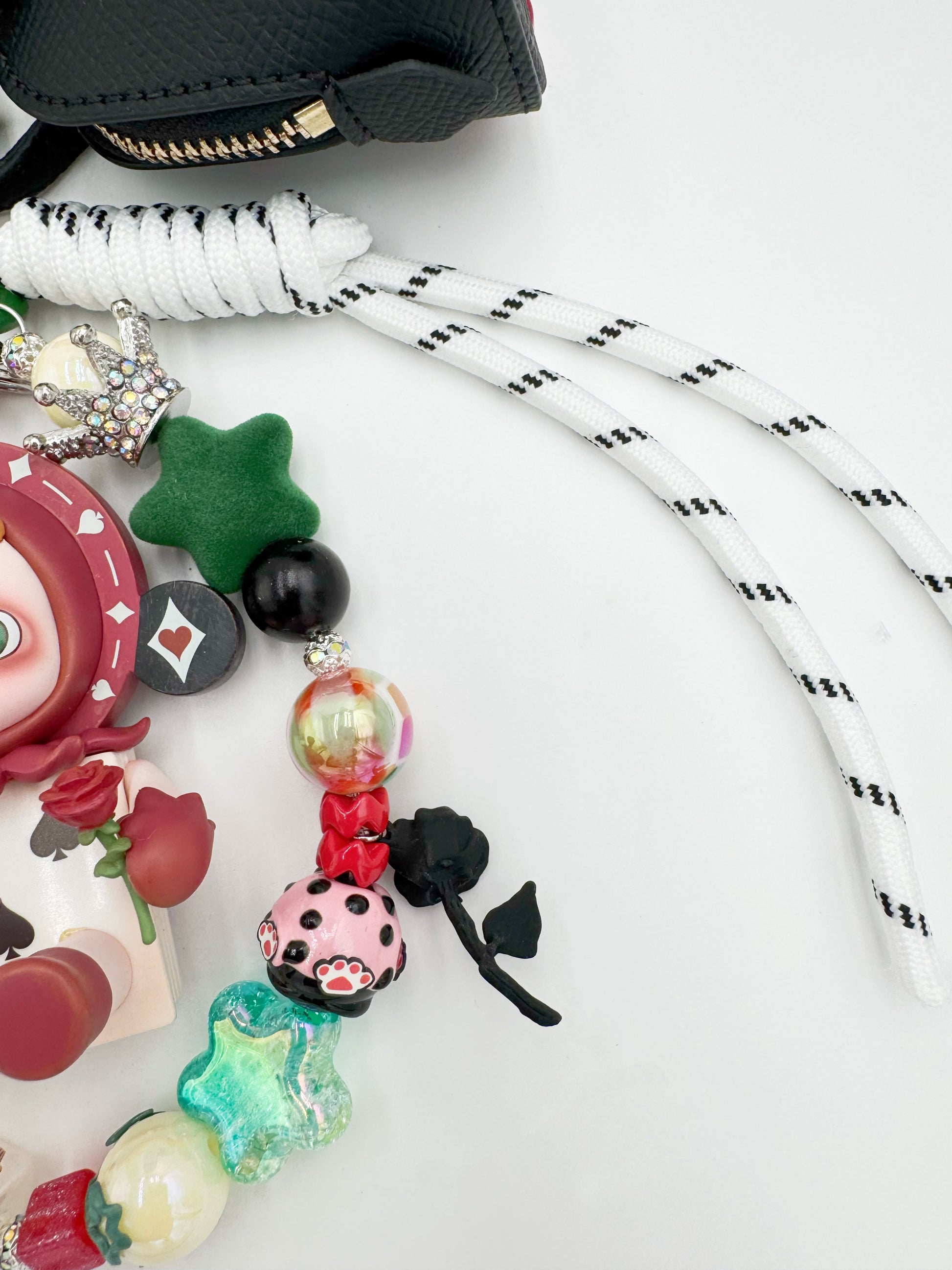 Authentic POP MART Skullpanda beaded bag charm and keychain rhinestone accents