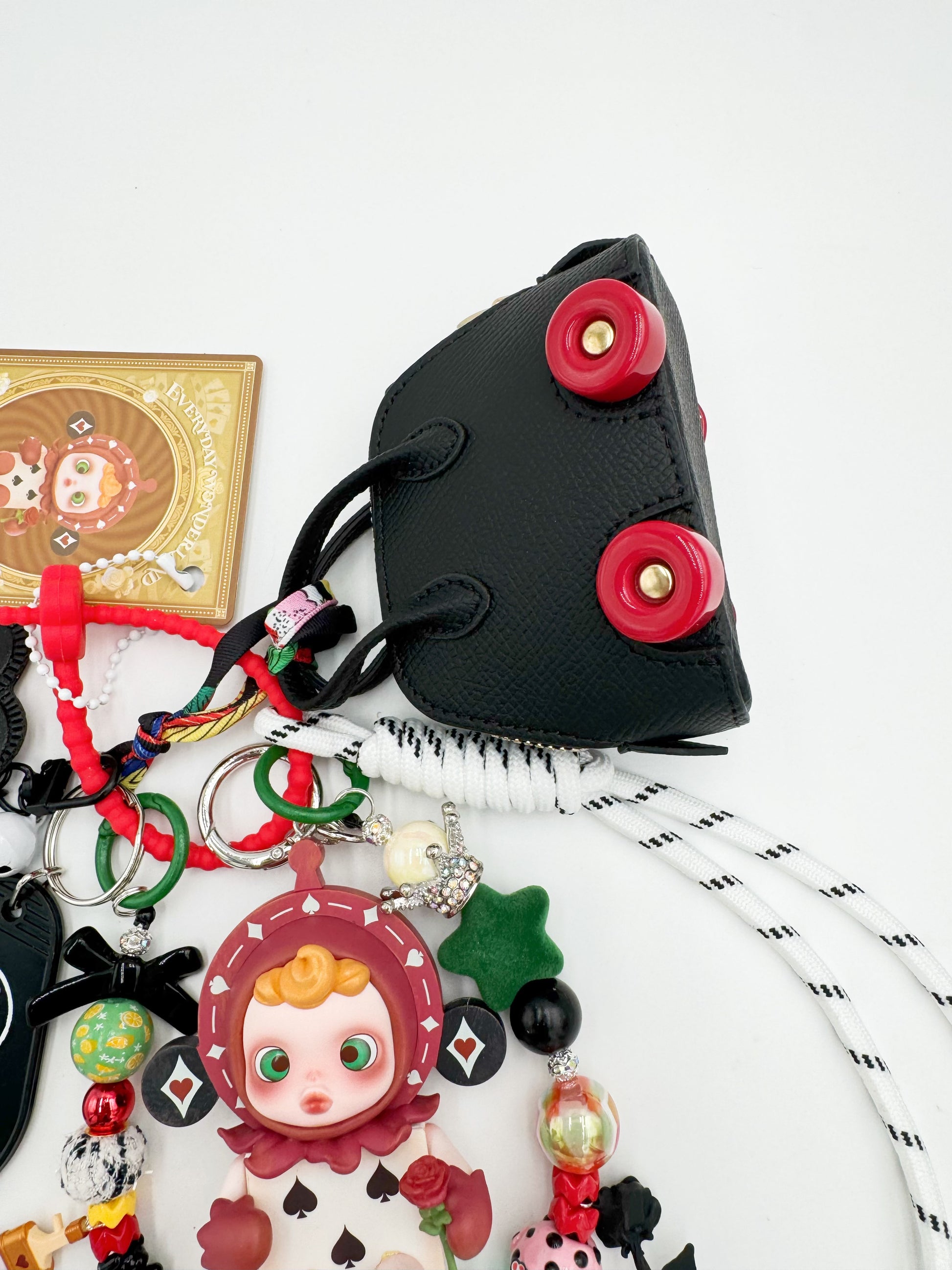 Authentic POP MART Skullpanda beaded bag charm and keychain rhinestone accents