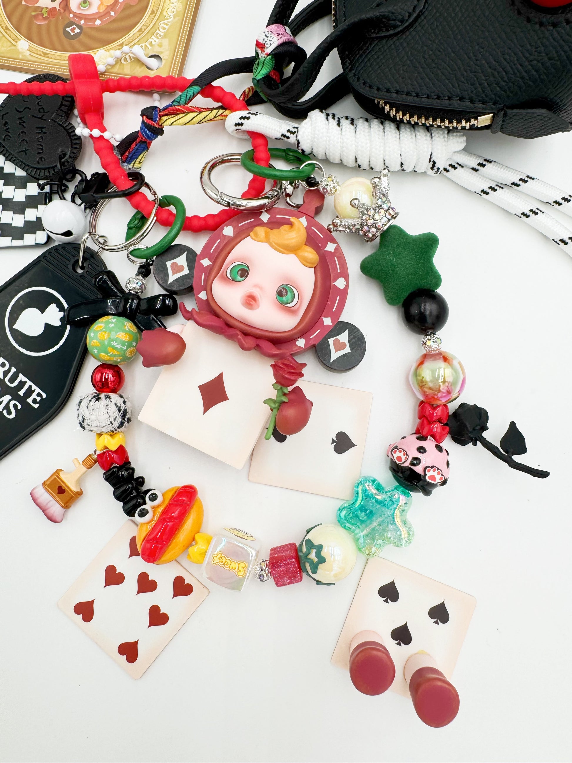 Authentic POP MART Skullpanda beaded bag charm and keychain rhinestone accents