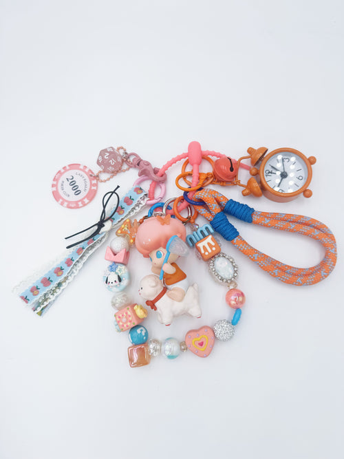 Authentic Dimoo beaded bag charm and keychain rhinestone accents