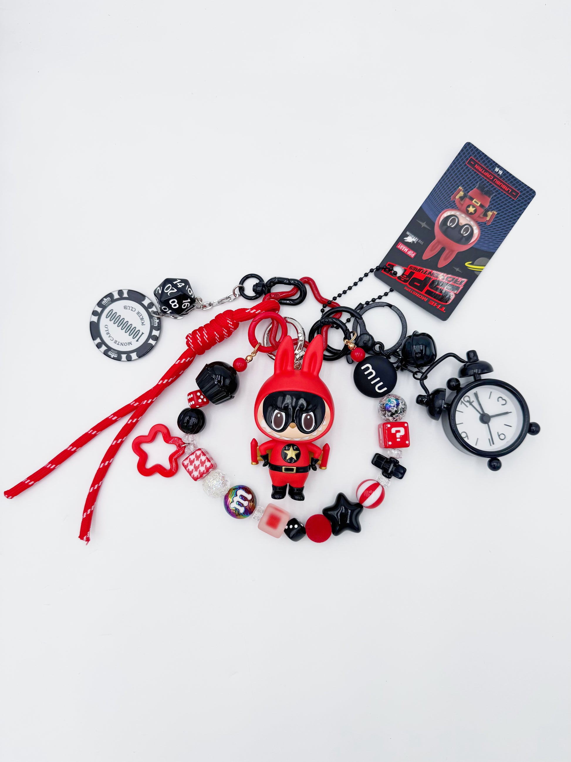 Handmade authentic POP MART Labubu the Monster beaded bag charm and keychain rhinestone accents