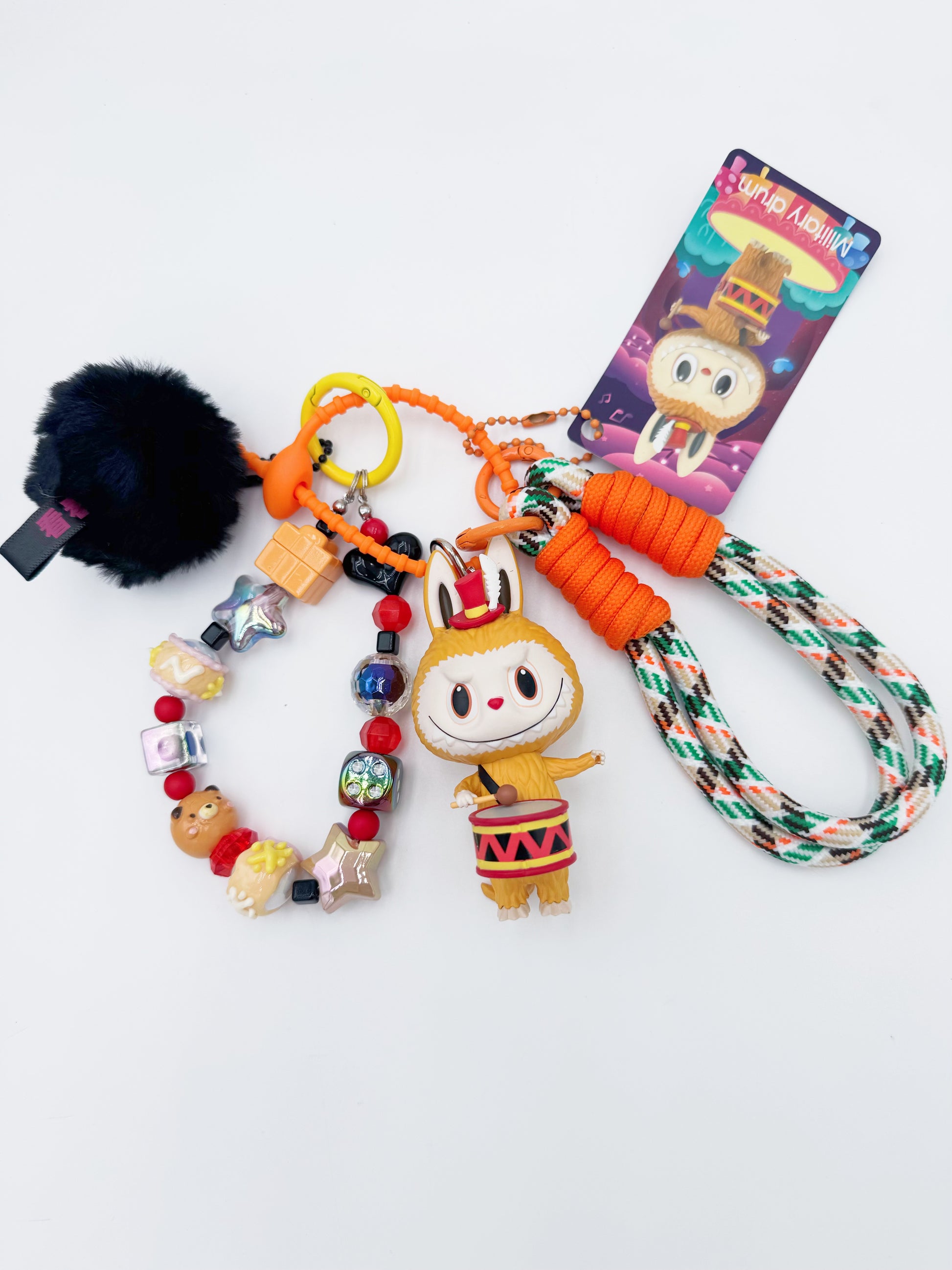 Handmade Authentic POP MART Labubu beaded bag charm and keychain rhinestone accents