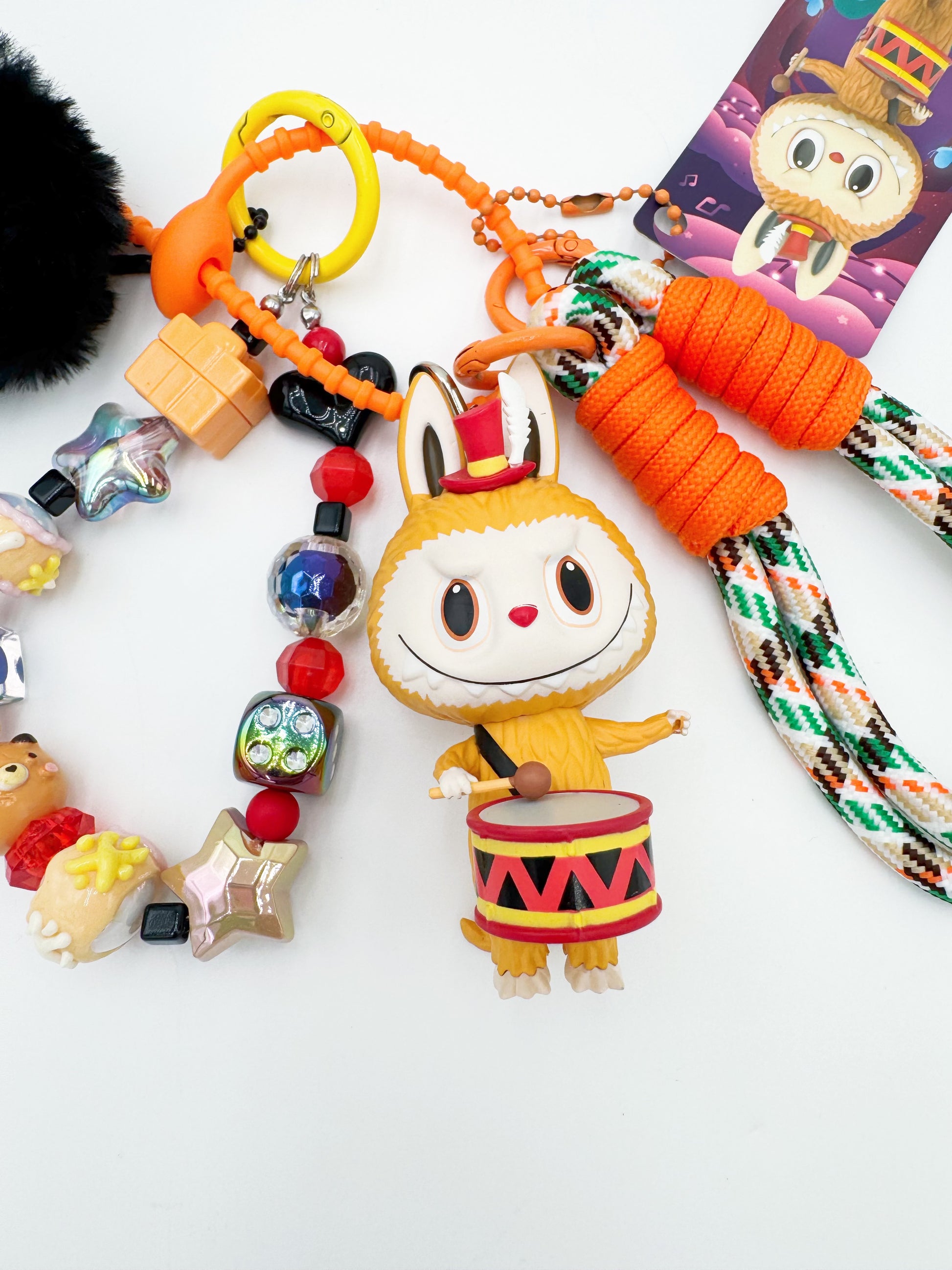 Handmade Authentic POP MART Labubu beaded bag charm and keychain rhinestone accents