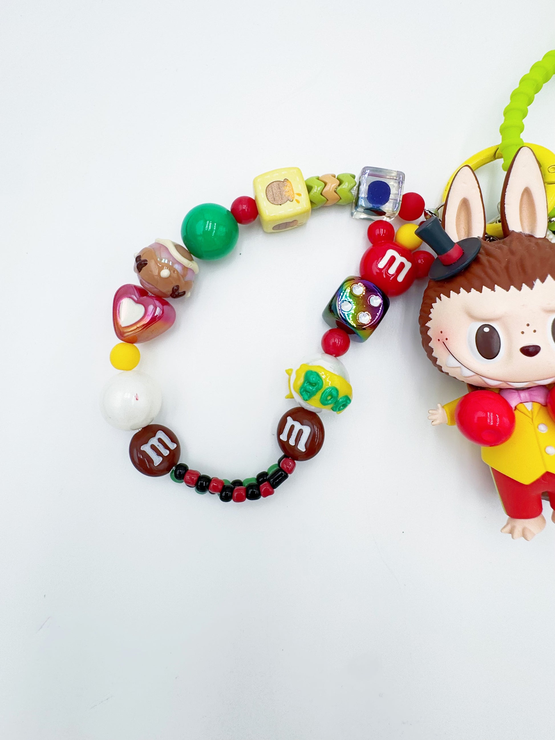 Handmade Authentic POP MART Labubu beaded bag charm and keychain rhinestone accents
