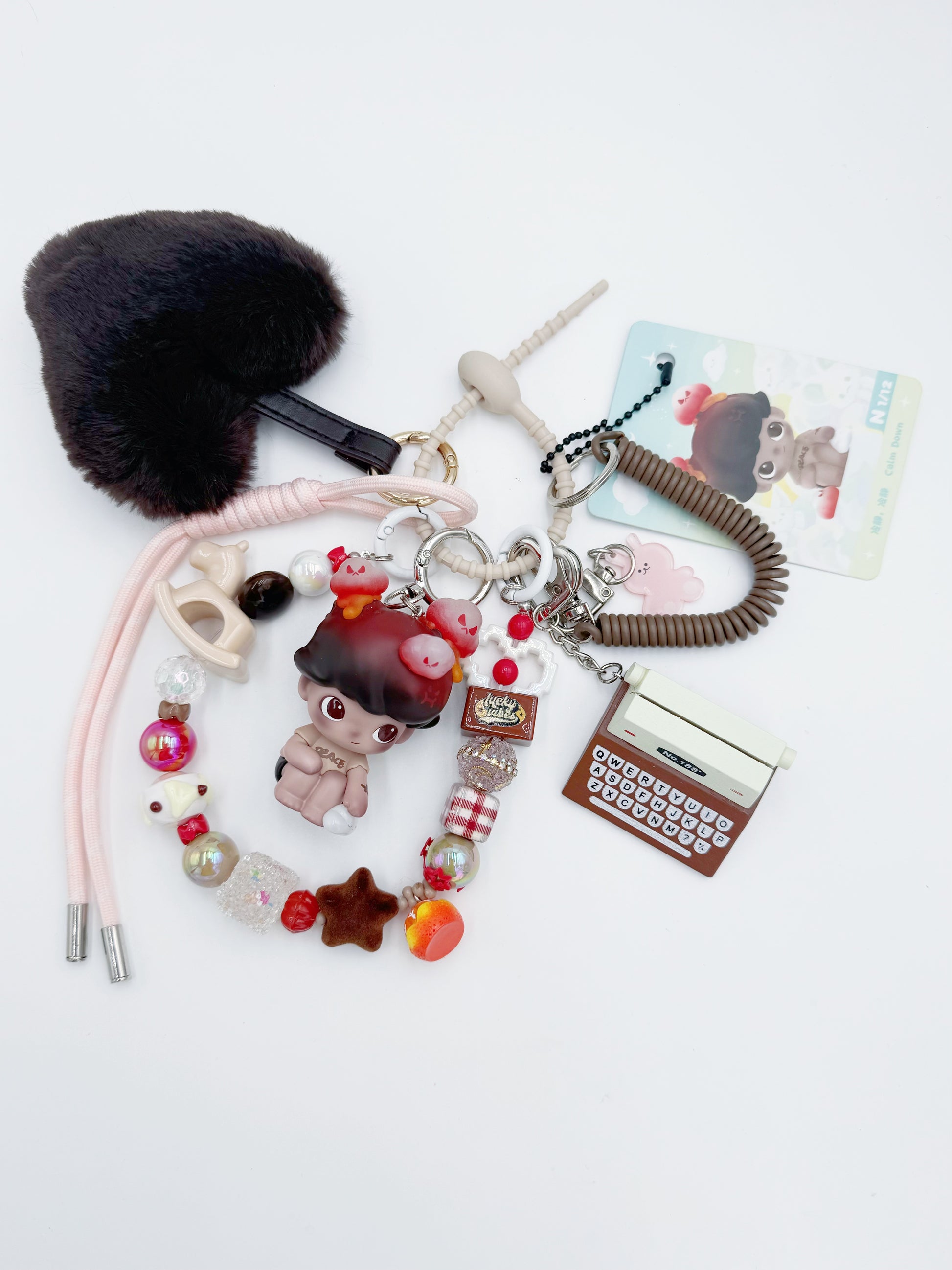 handmade Authentic Dimoo beaded bag charm and keychain rhinestone accents