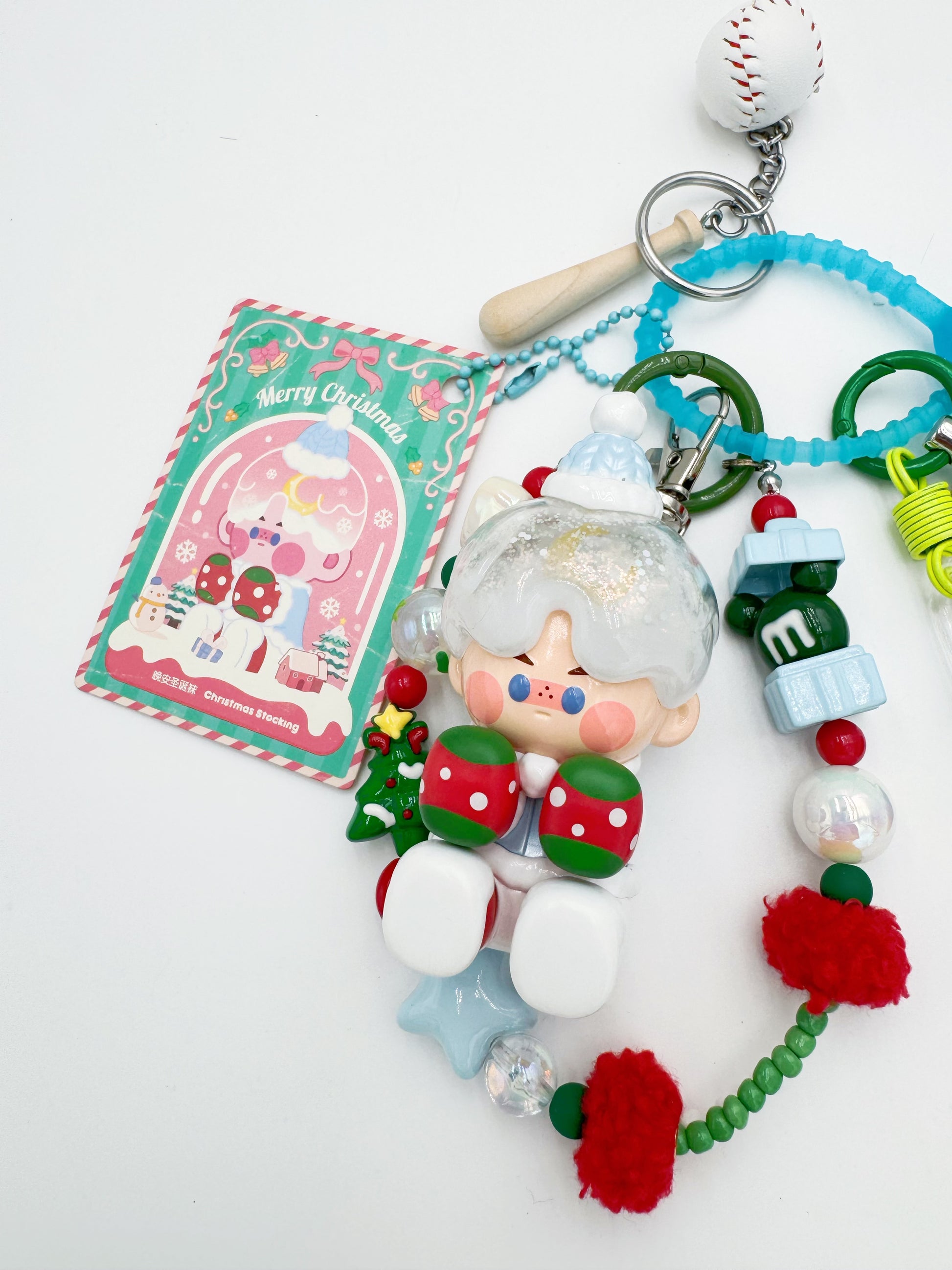 handmade Authentic Pinojelly beaded bag charm and keychain rhinestone accents