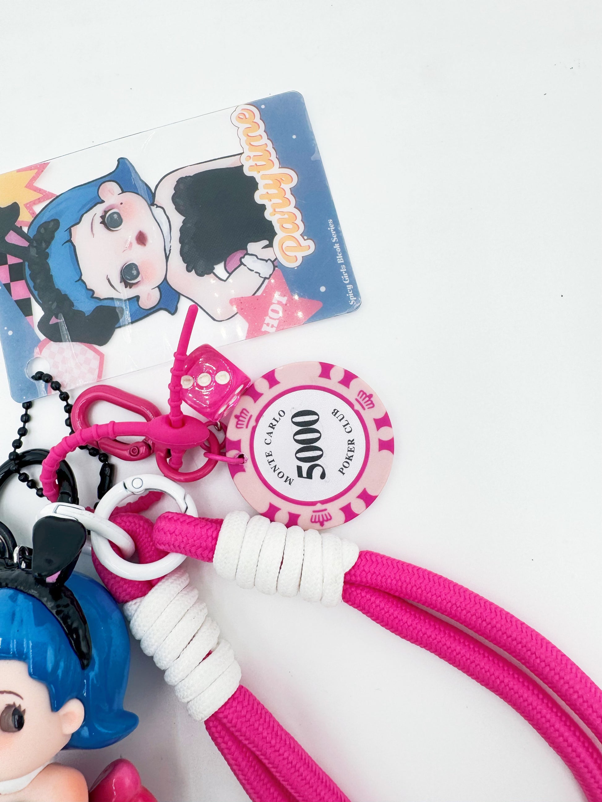 Handmade POP MART Hot Girl beaded bag charm and keychain rhinestone accents