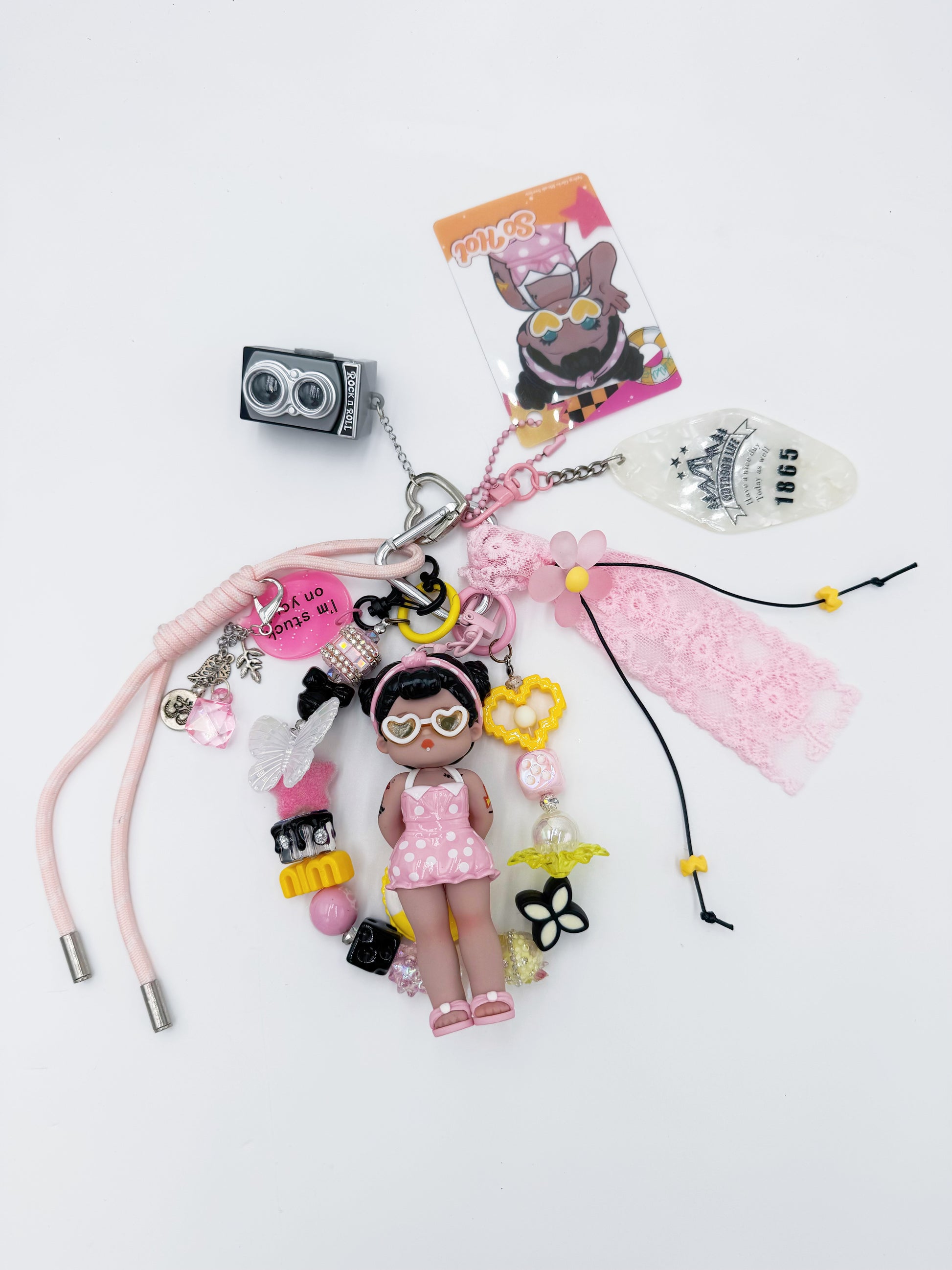 Handmade Authentic HOT GIRL beaded bag charm and keychain rhinestone accents