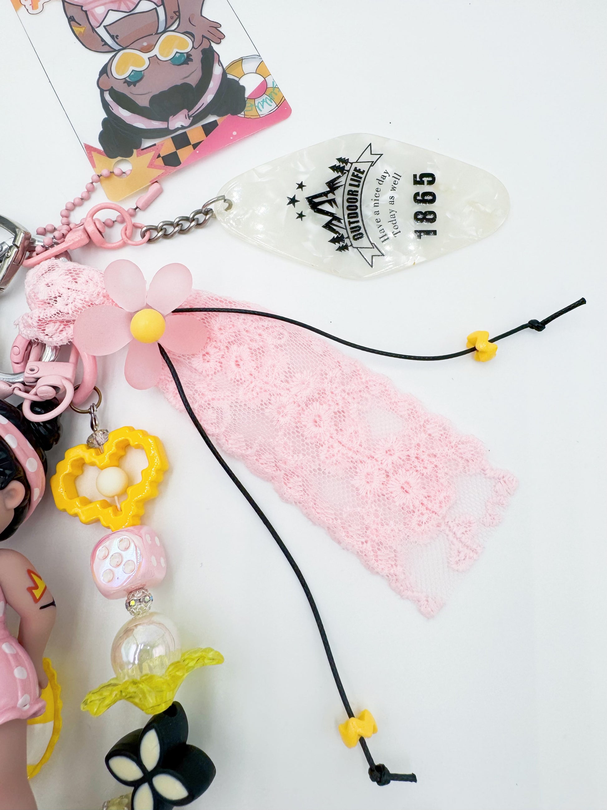 Handmade Authentic HOT GIRL beaded bag charm and keychain rhinestone accents
