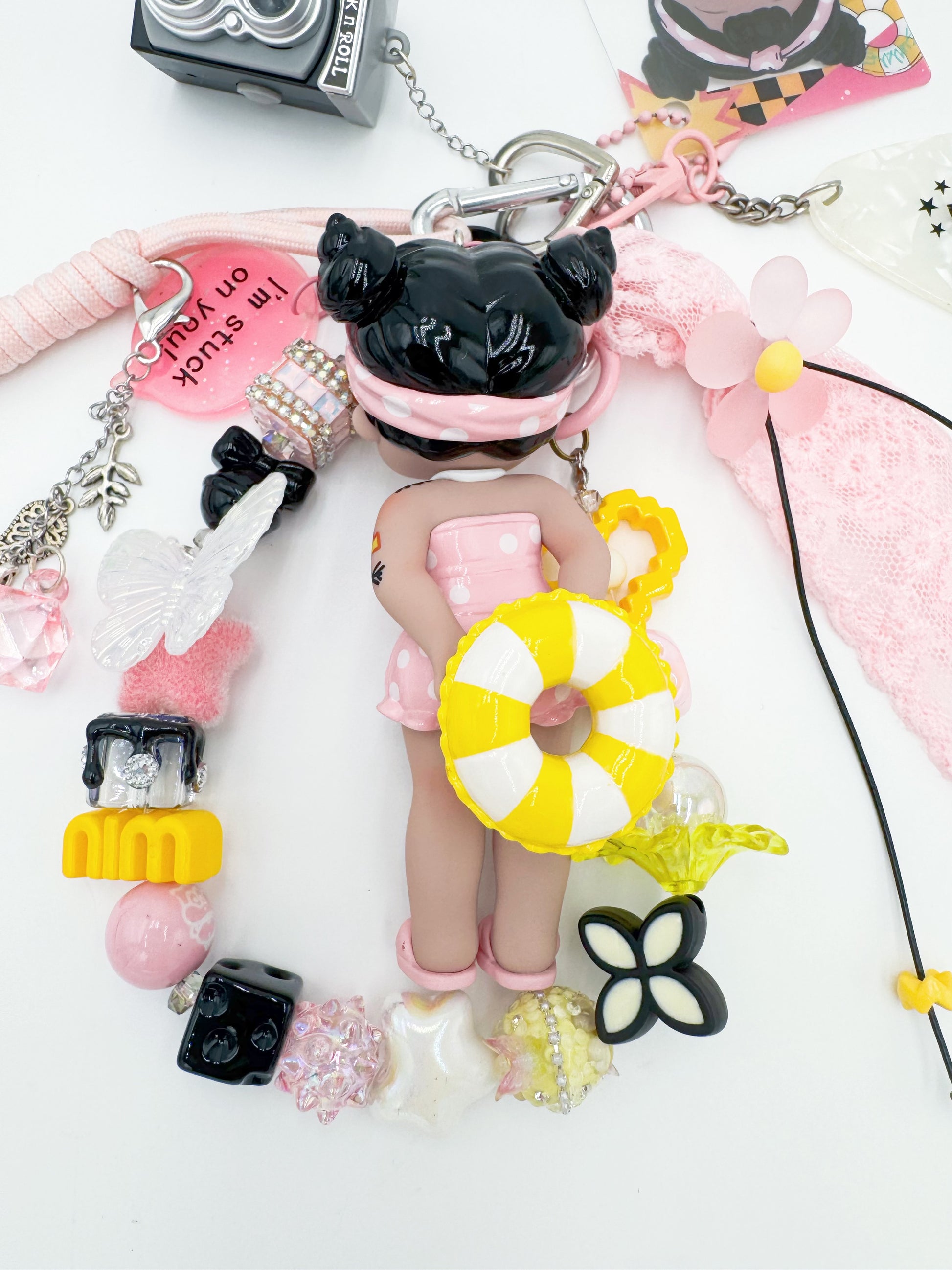 Handmade Authentic HOT GIRL beaded bag charm and keychain rhinestone accents