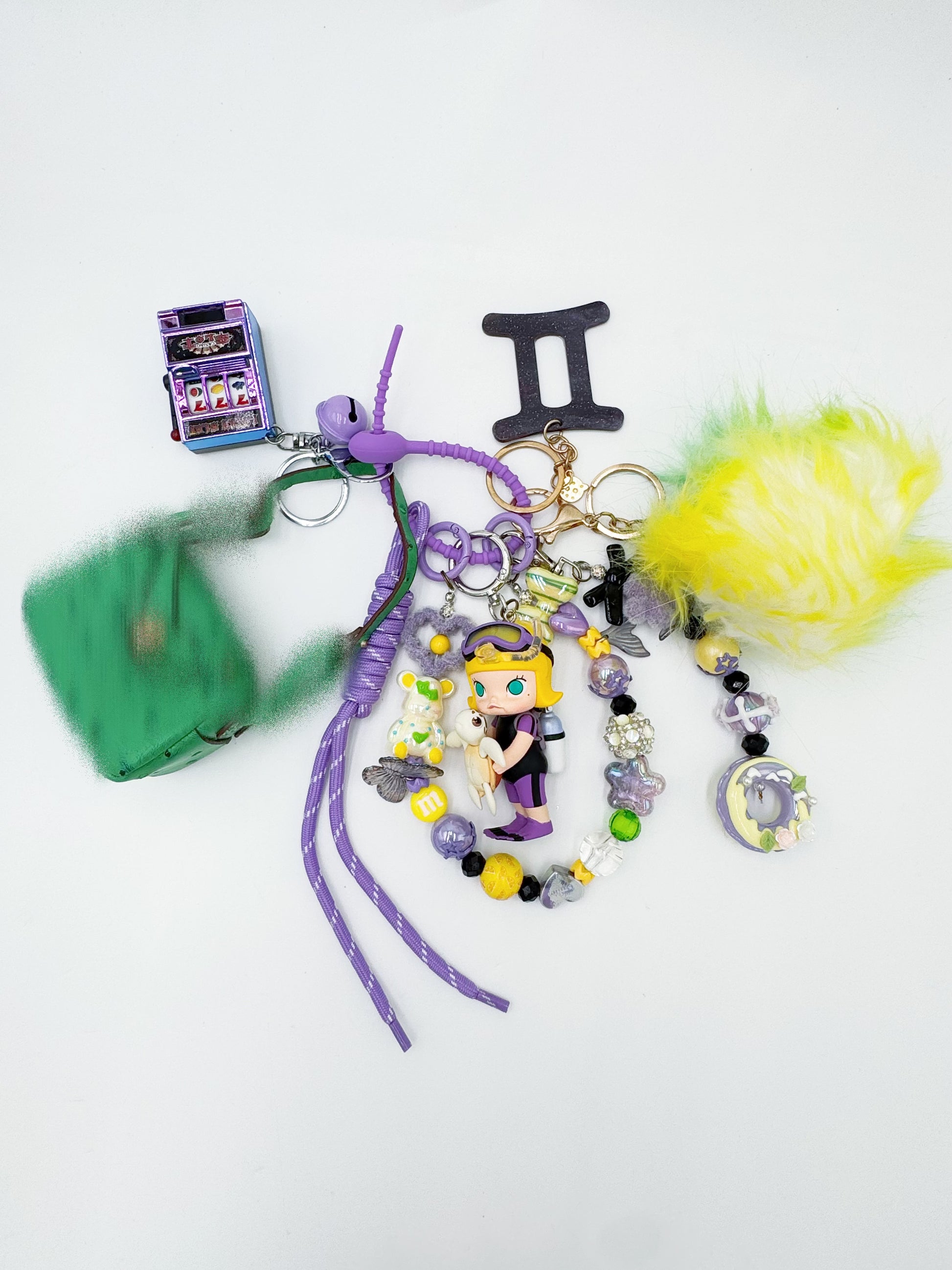 Handmade Authentic POP MART Molly beaded bag charm and keychain rhinestone accents