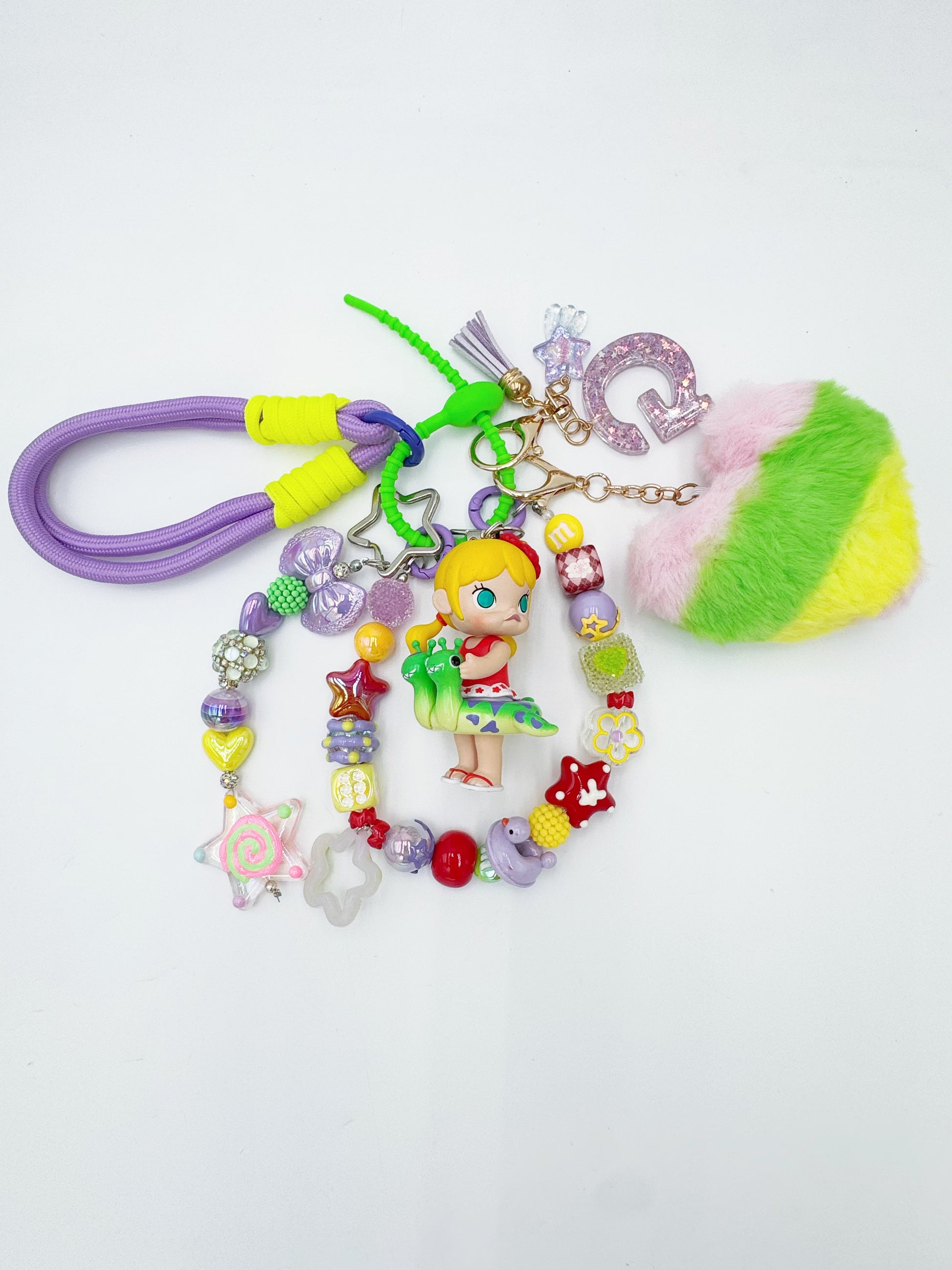 handmade Authentic POP MART Molly beaded bag charm and keychain rhinestone accents