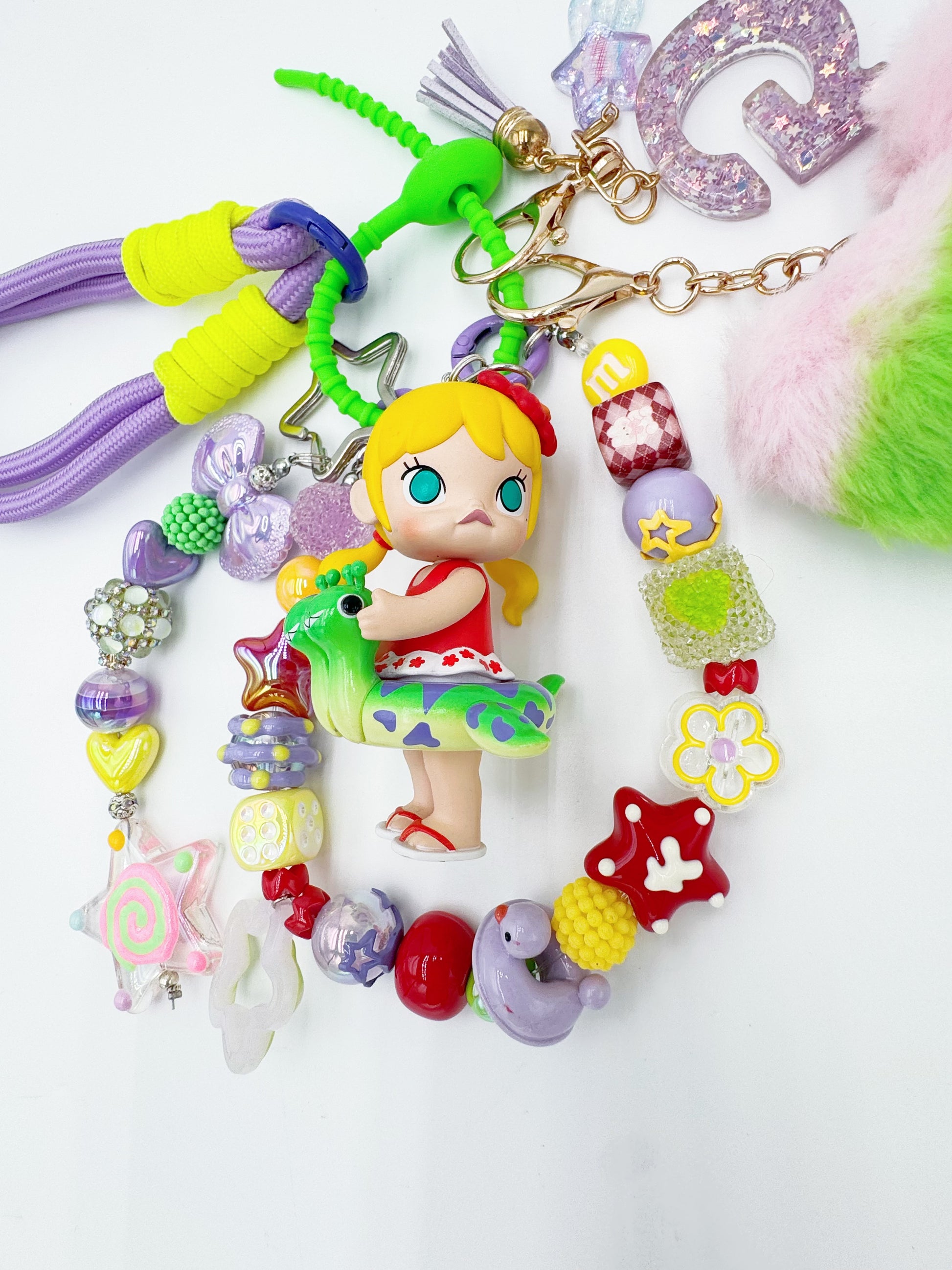 handmade Authentic POP MART Molly beaded bag charm and keychain rhinestone accents