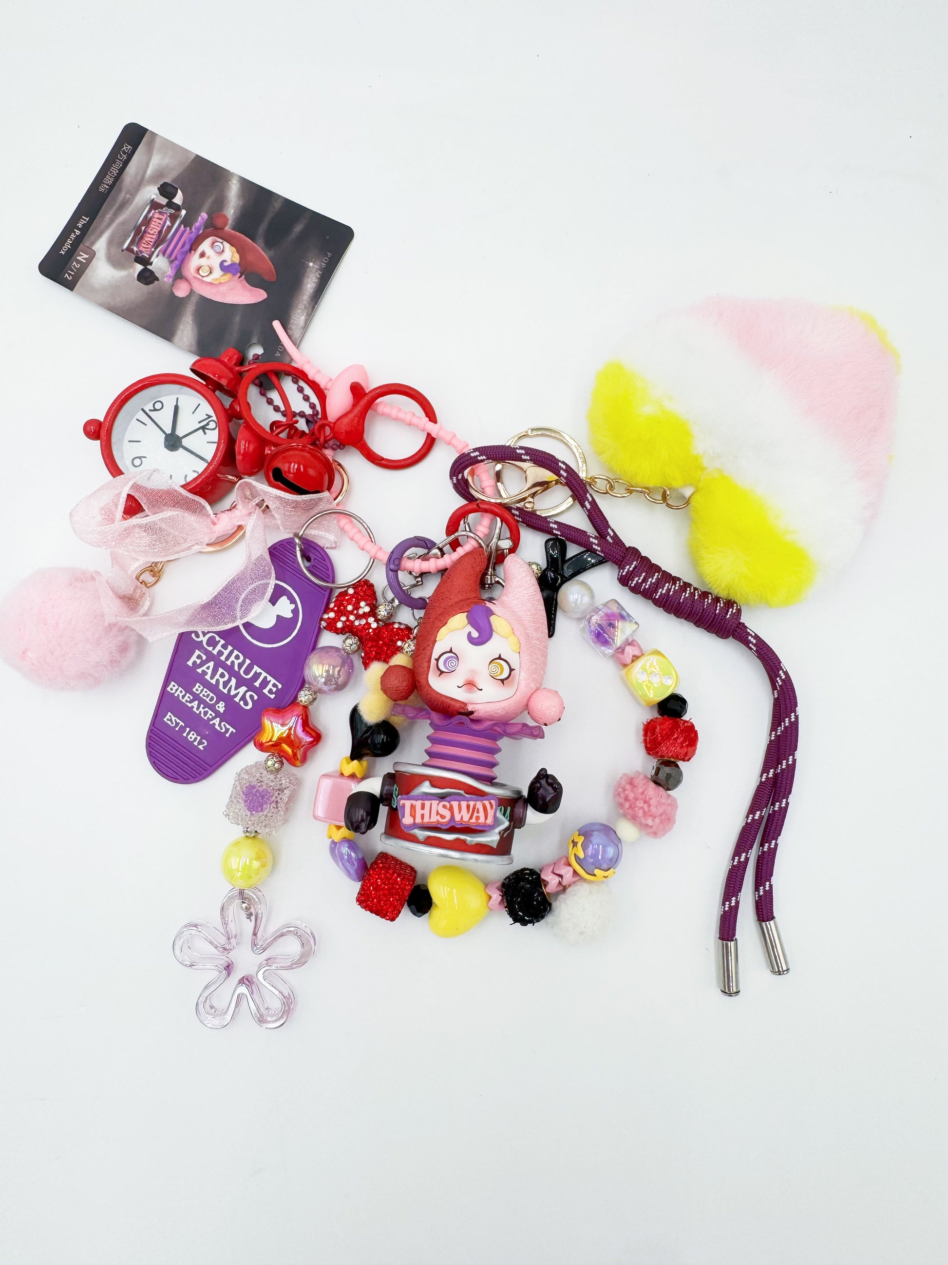 handmade Authentic POP MART Skullpanda beaded bag charm and keychain rhinestone accents