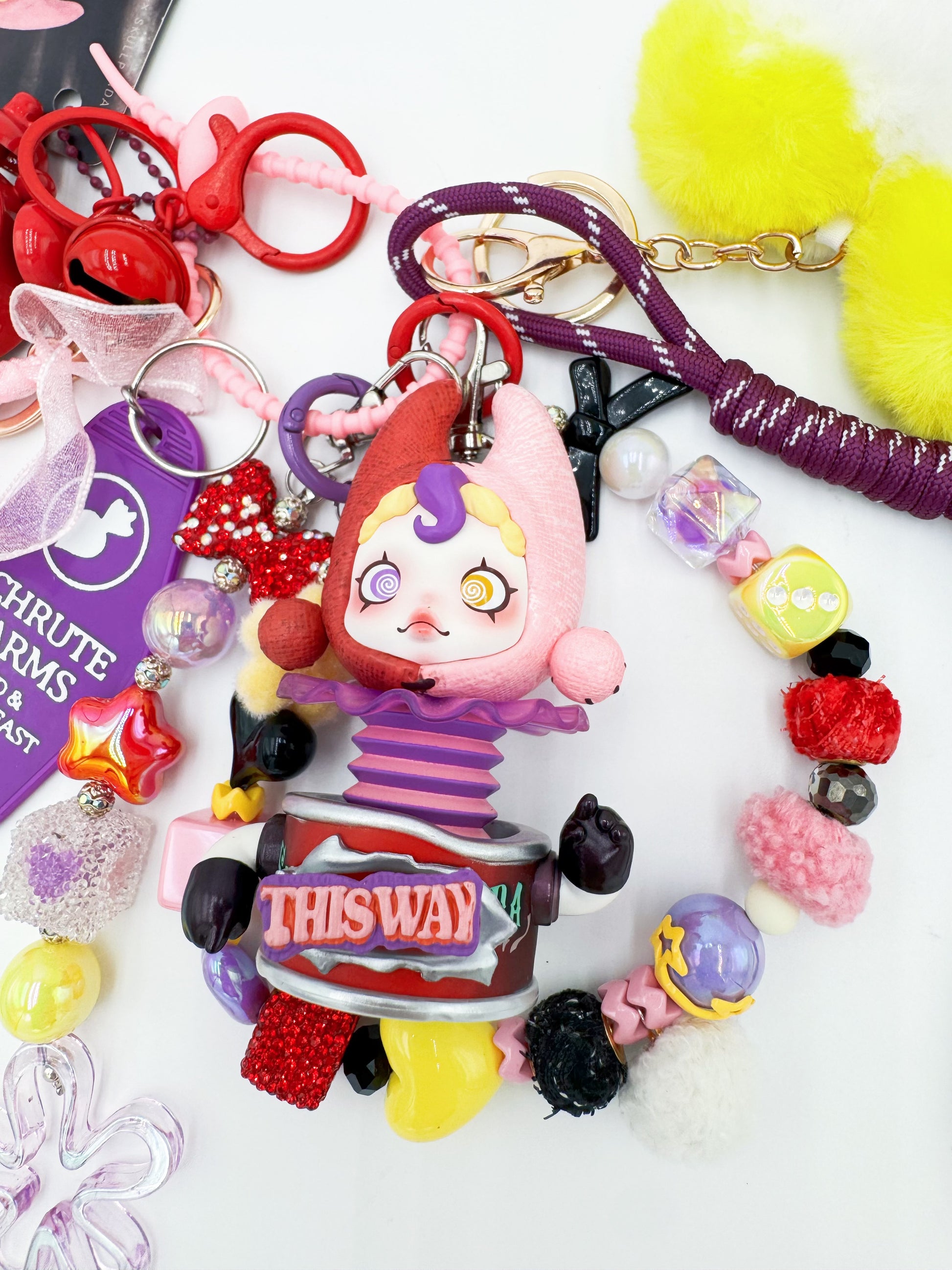 handmade Authentic POP MART Skullpanda beaded bag charm and keychain rhinestone accents