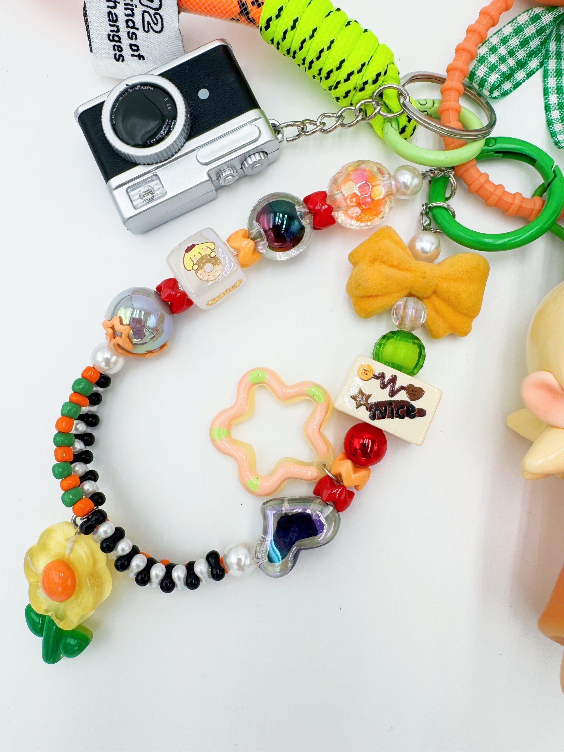 Handmade Authentic POP MART Zsiga beaded bag charm and keychain rhinestone accents