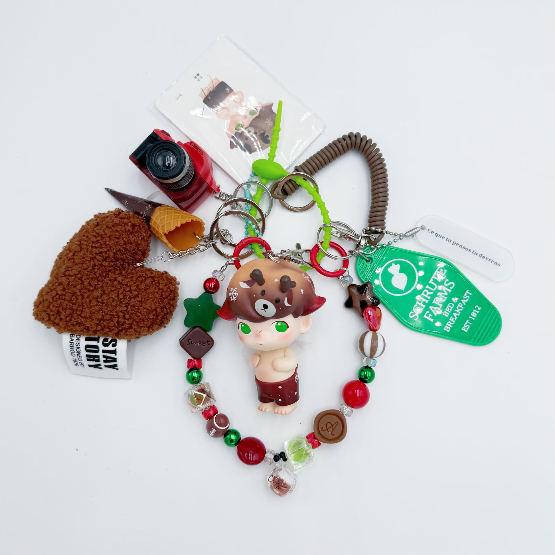 handmade Authentic Dimoo beaded bag charm and keychain rhinestone accents