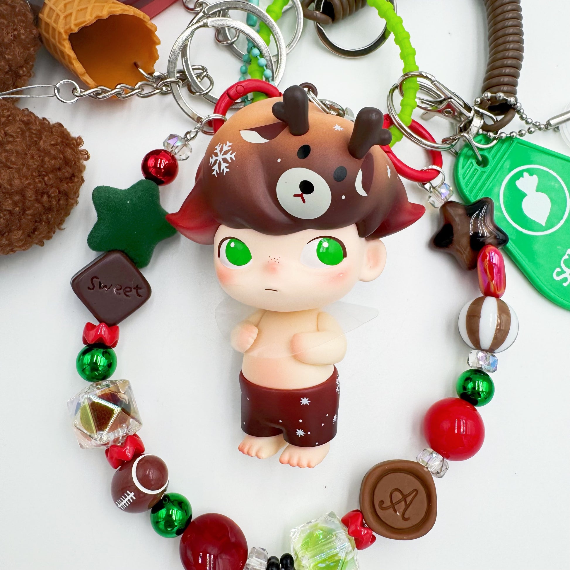 handmade Authentic Dimoo beaded bag charm and keychain rhinestone accents