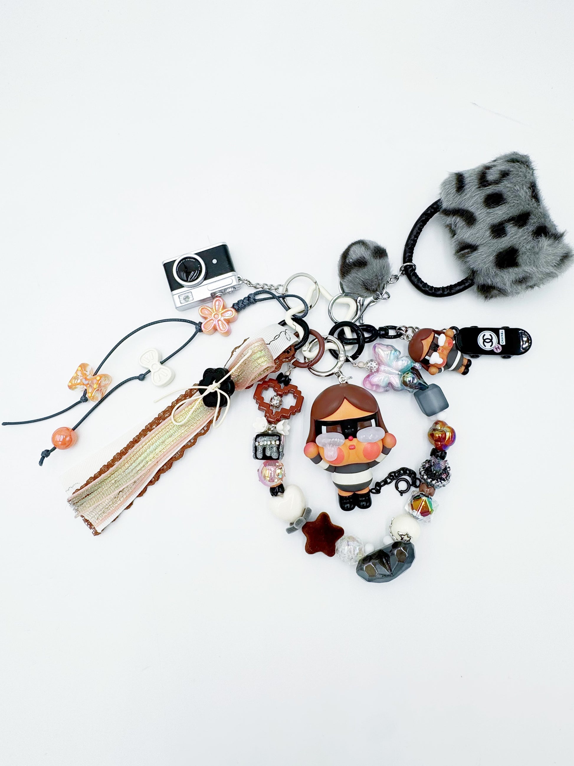 Handmade Authentic POP MART Cry Baby beaded bag charm and keychain rhinestone accents