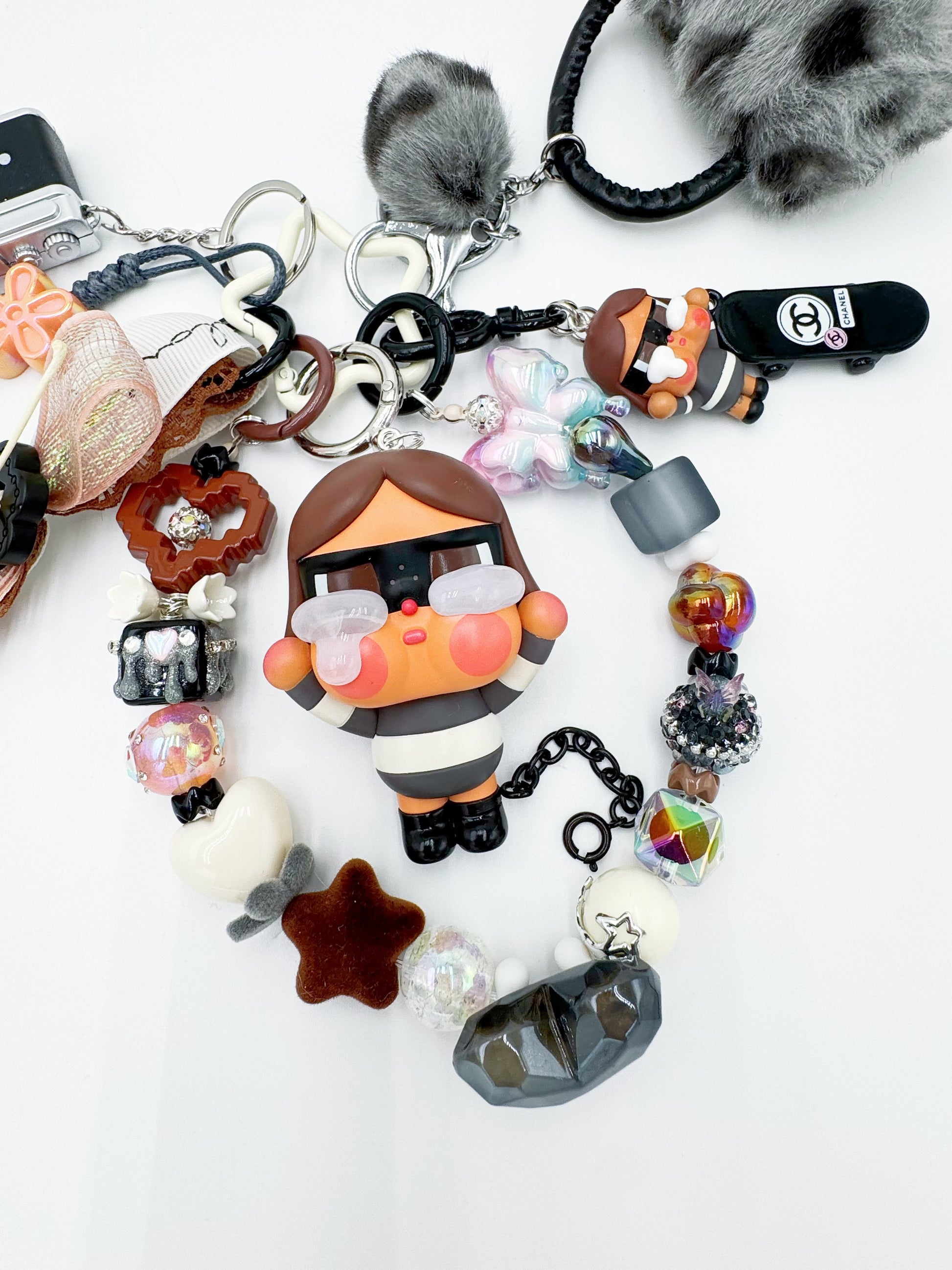 Handmade Authentic POP MART Cry Baby beaded bag charm and keychain rhinestone accents