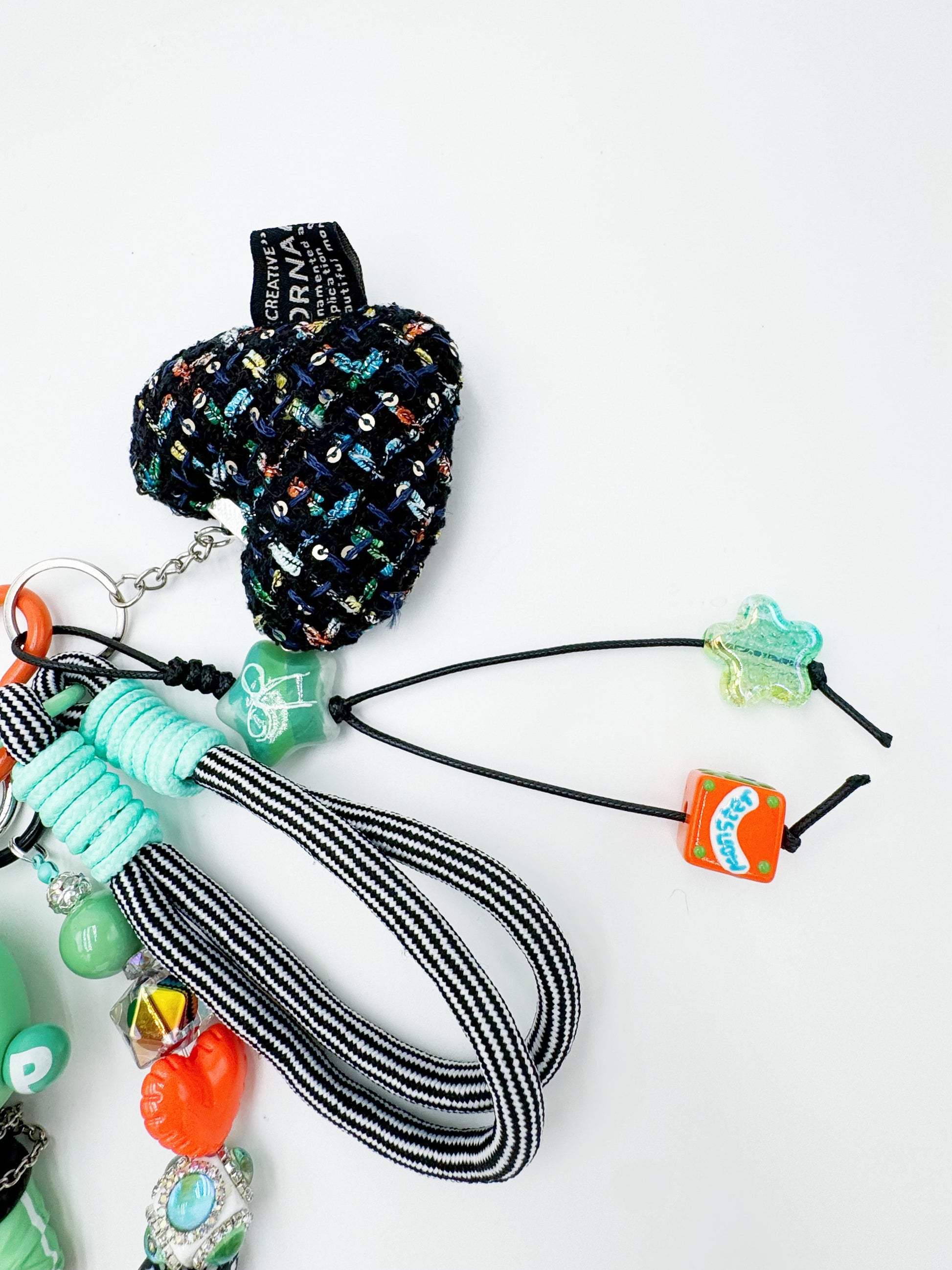 Handmade Authentic POP MART Skullpanda beaded bag charm and keychain rhinestone accents