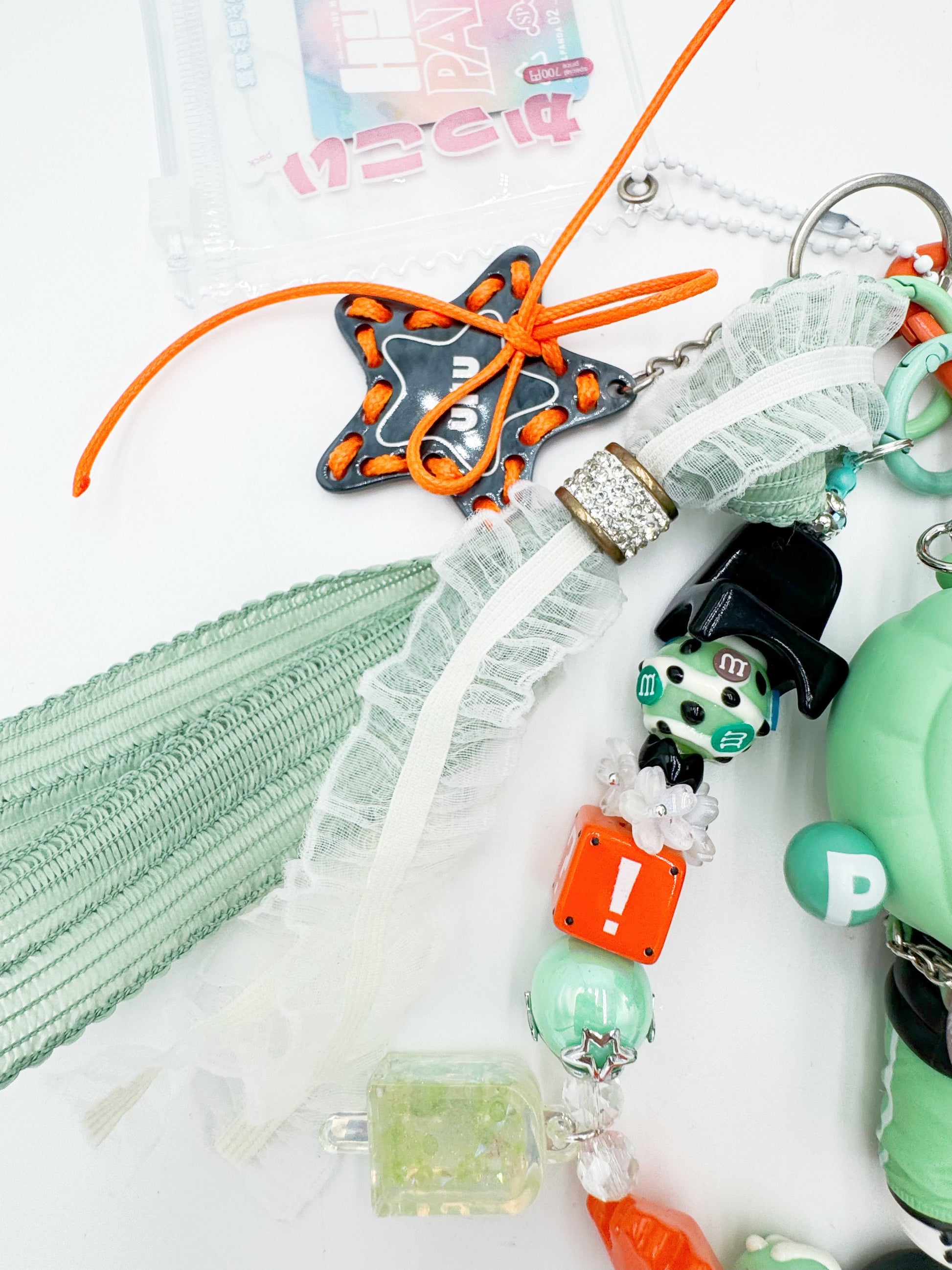 Handmade Authentic POP MART Skullpanda beaded bag charm and keychain rhinestone accents