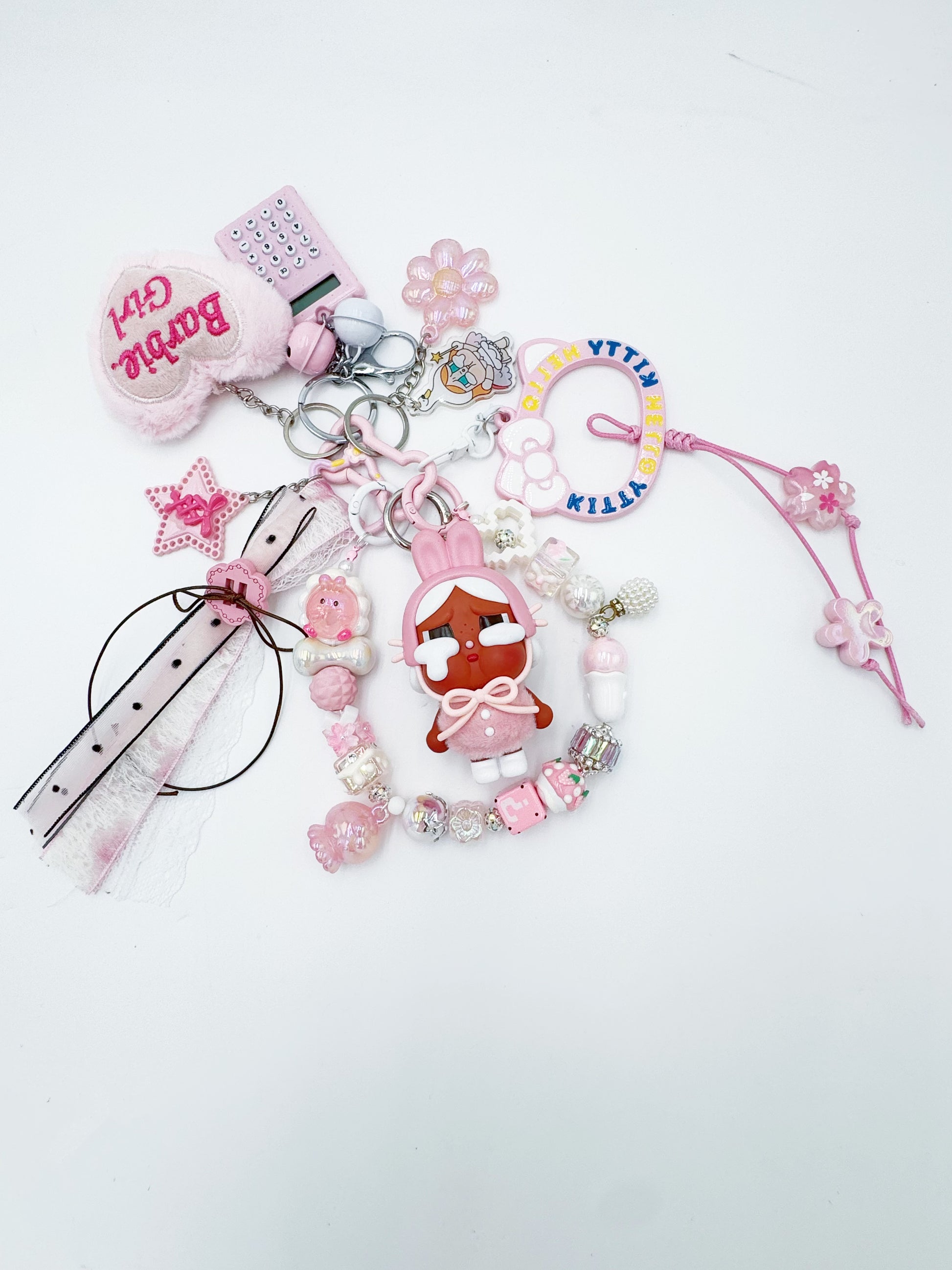 Handmade Authentic POP MART Cry Baby beaded bag charm and keychain rhinestone accents